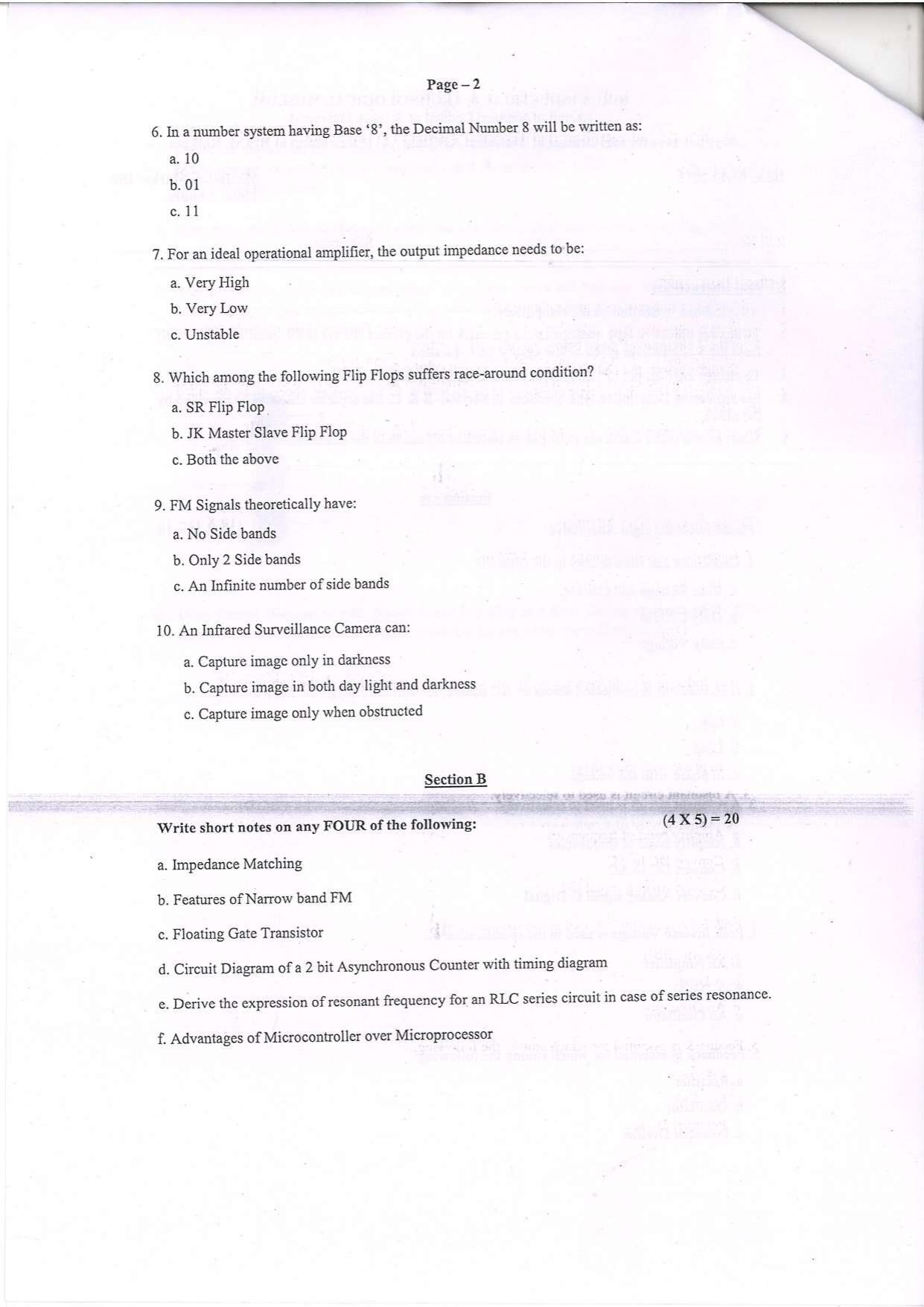 Question Paper of  Technical Assistant ‘A’ (Electronics) at BITM, Kolkata (Advertisement No. 4/2022) - Page 2
