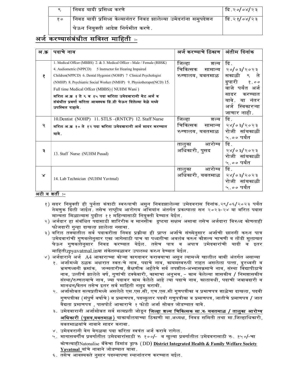 NHM Yavatmal Staff Nurse, Medical Officer and Various Posts Recruitment 2023 - Page 4