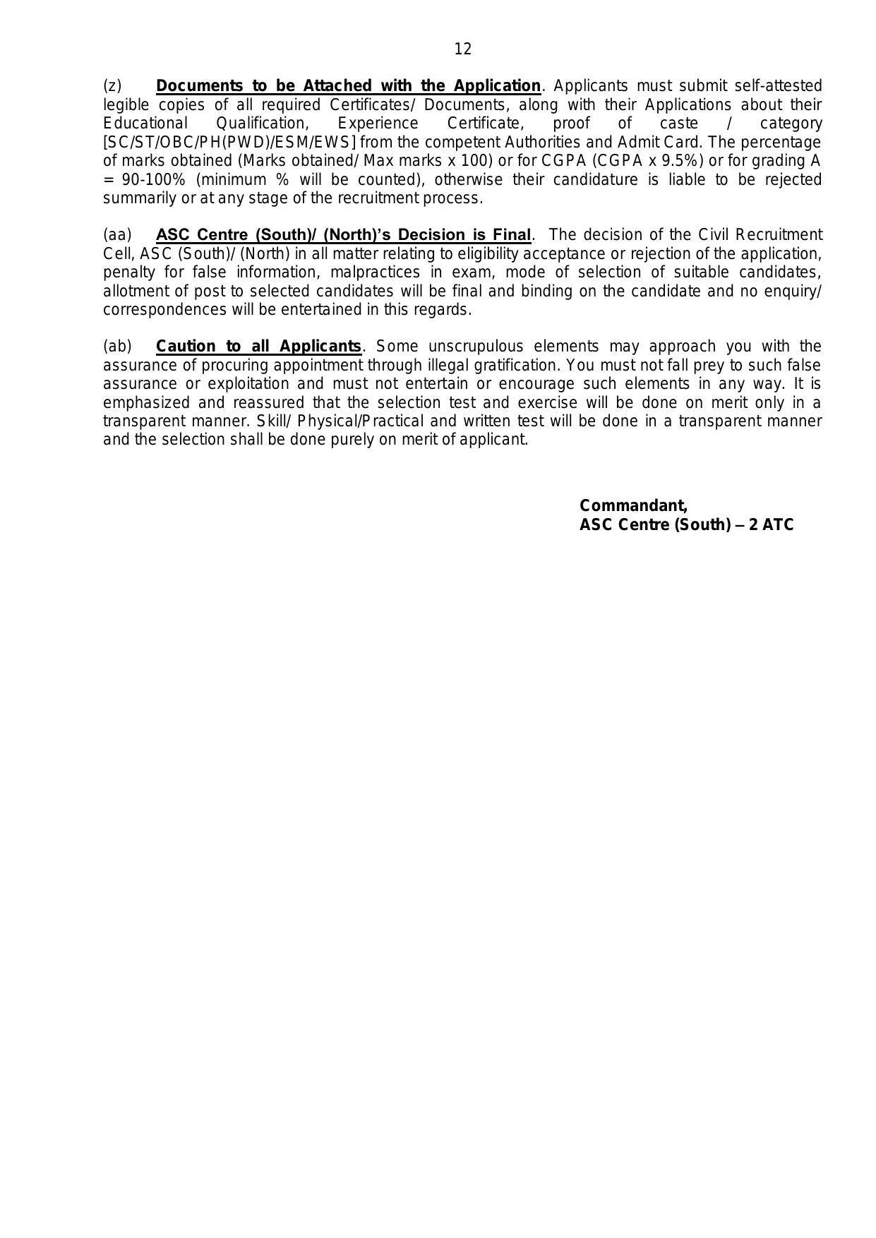 ASC CENTRE (SOUTH) - 2ATC (Indian Army) MTS, Cook and Various Vacancy Recruitment 2022 - Page 11