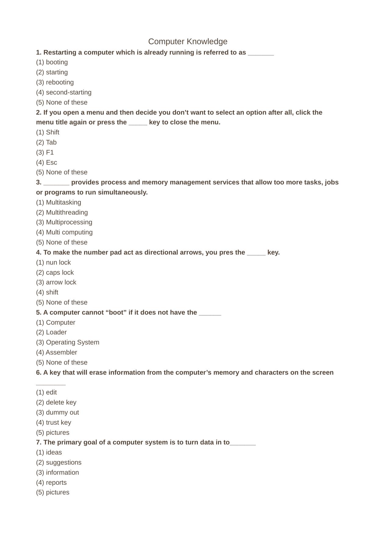 patnahighcourt.bih.nic.in District Judge Question Papers PDF for Computer Knowledge - Page 1