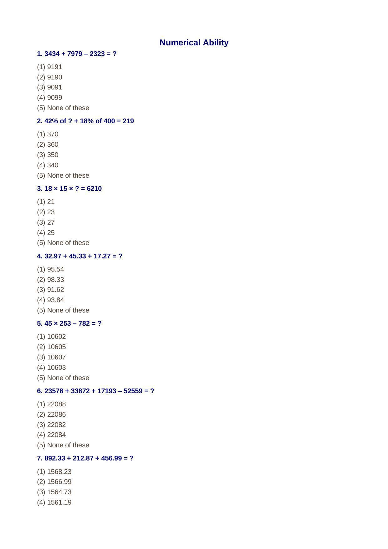 Delhi High Court Junior Judicial Assistant Numerical Ability Previous Question Paper - Page 2