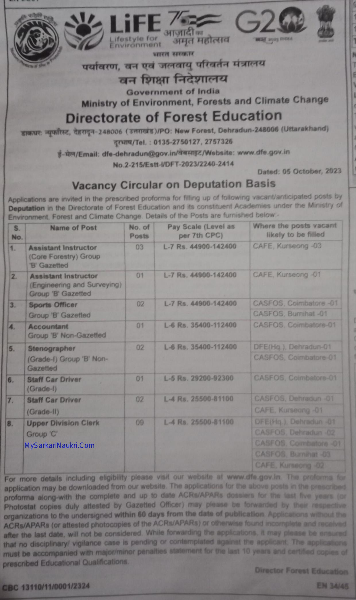 Directorate of Forest Education Accountant, Stenographer and Various Posts Recruitment 2023 - Page 1