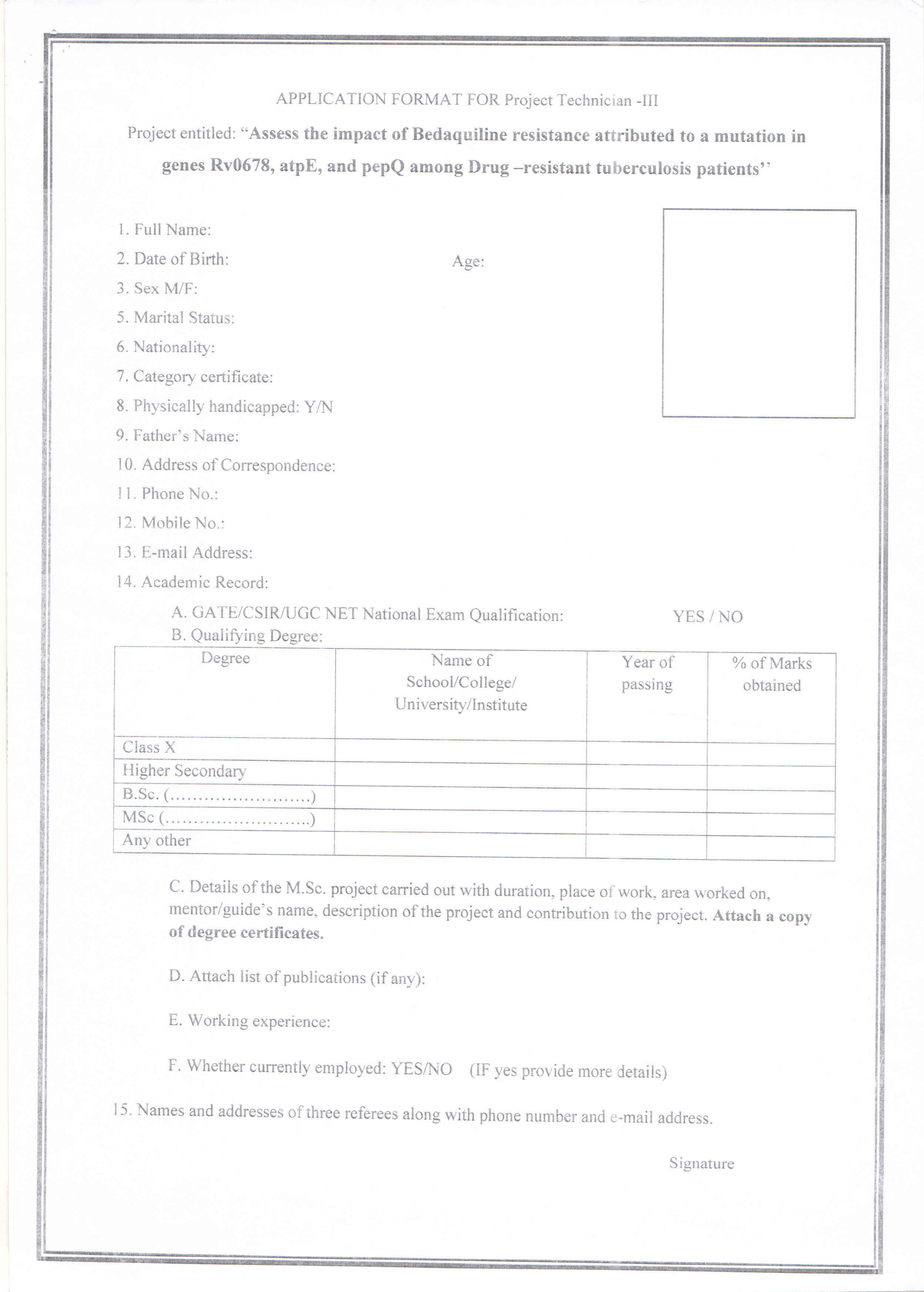 University of Madras Invites Application for Project Technician-III Recruitment 2023 - Page 1