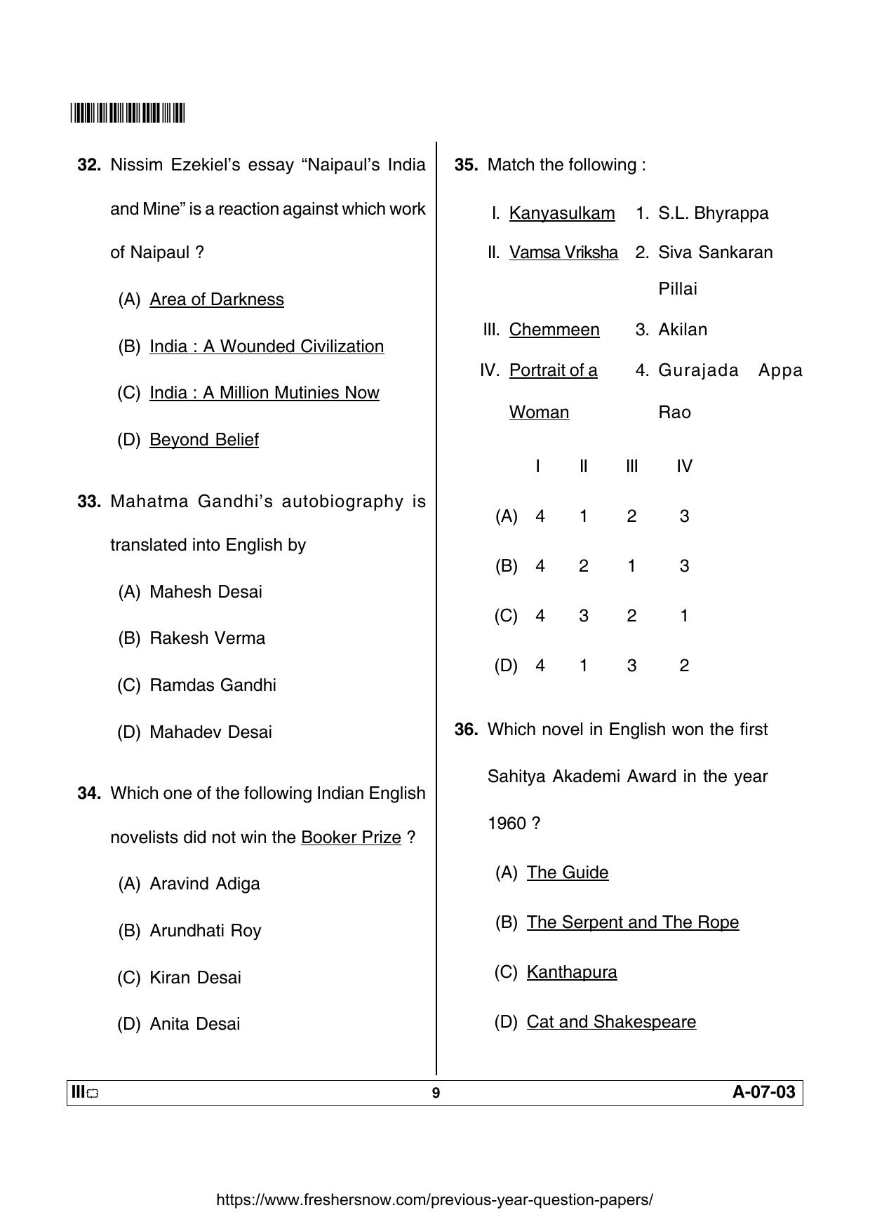 APSET English Previous Paper PDF - Page 9