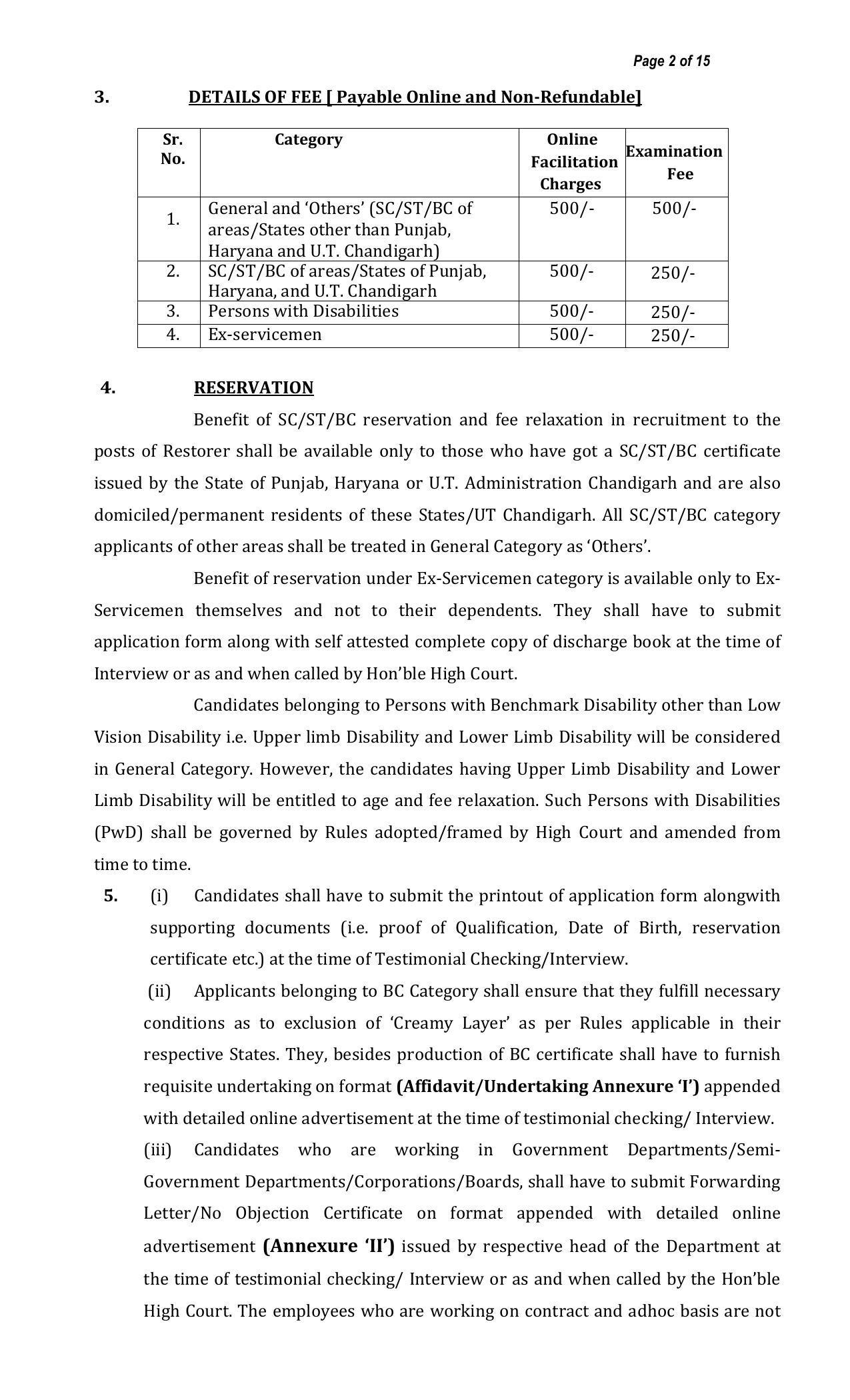 High Court of Punjab and Haryana Invites Application for 35 Restorer Recruitment 2022 - Page 2