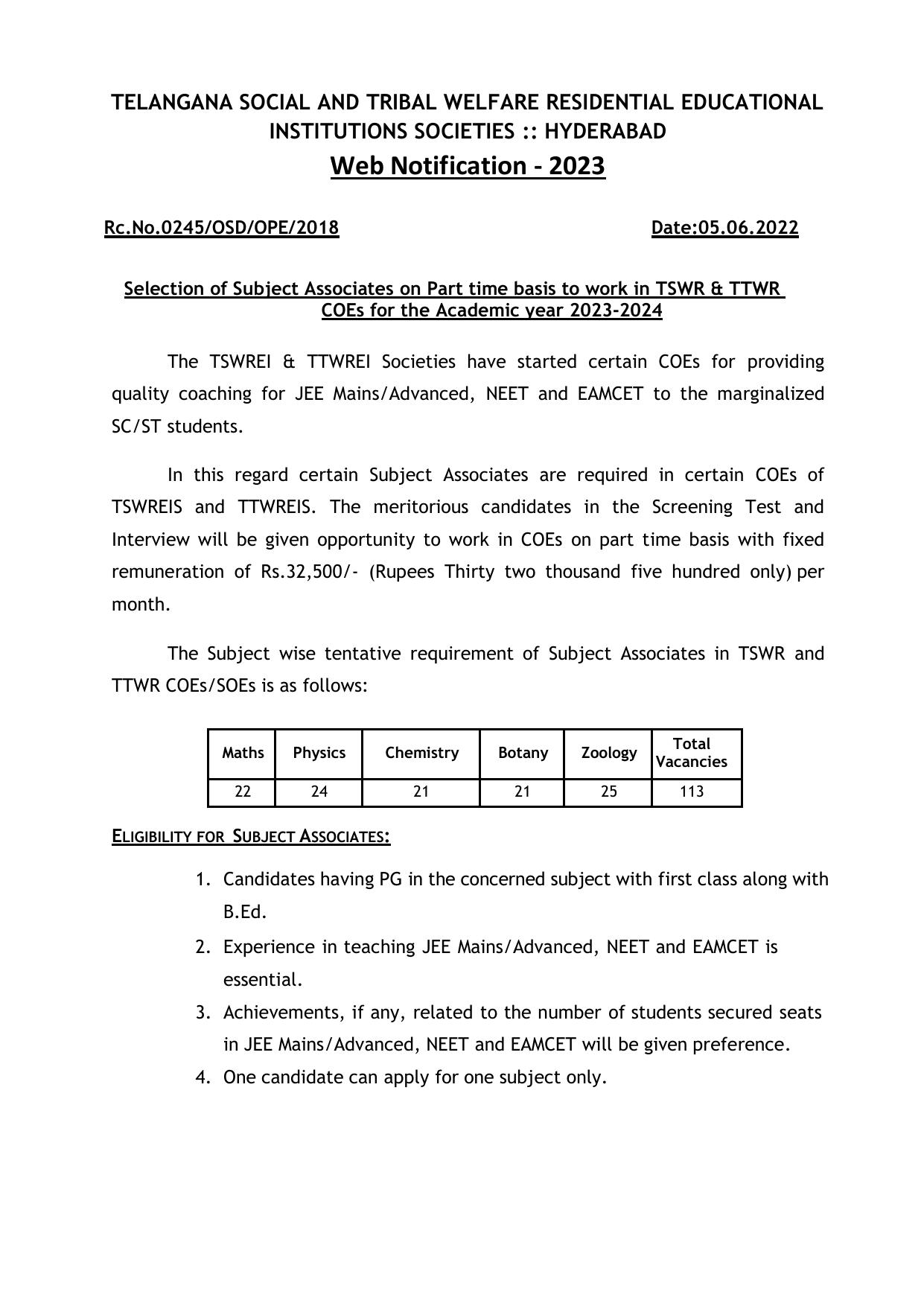 TSWREIS Subject Associate Recruitment 2023 - Page 3