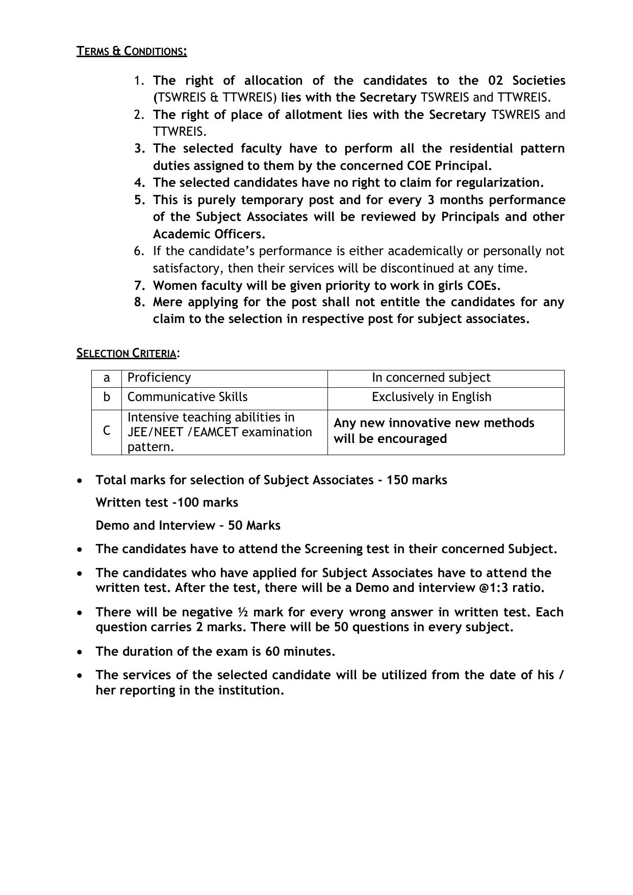 TSWREIS Subject Associate Recruitment 2023 - Page 1