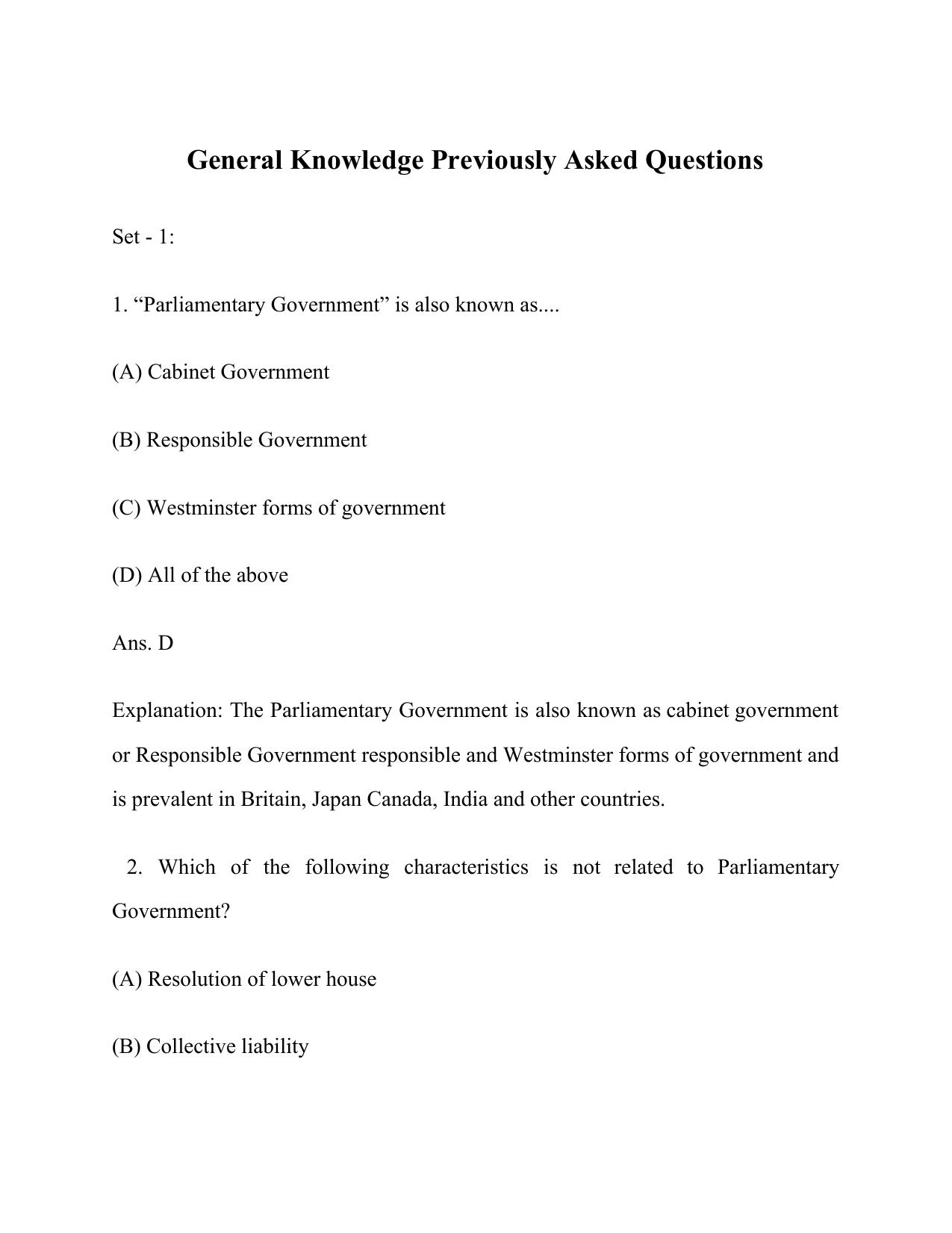 Electricity Department Lakshadweep Previous Papers: General Knowledge (Matriculation Level) - Page 1