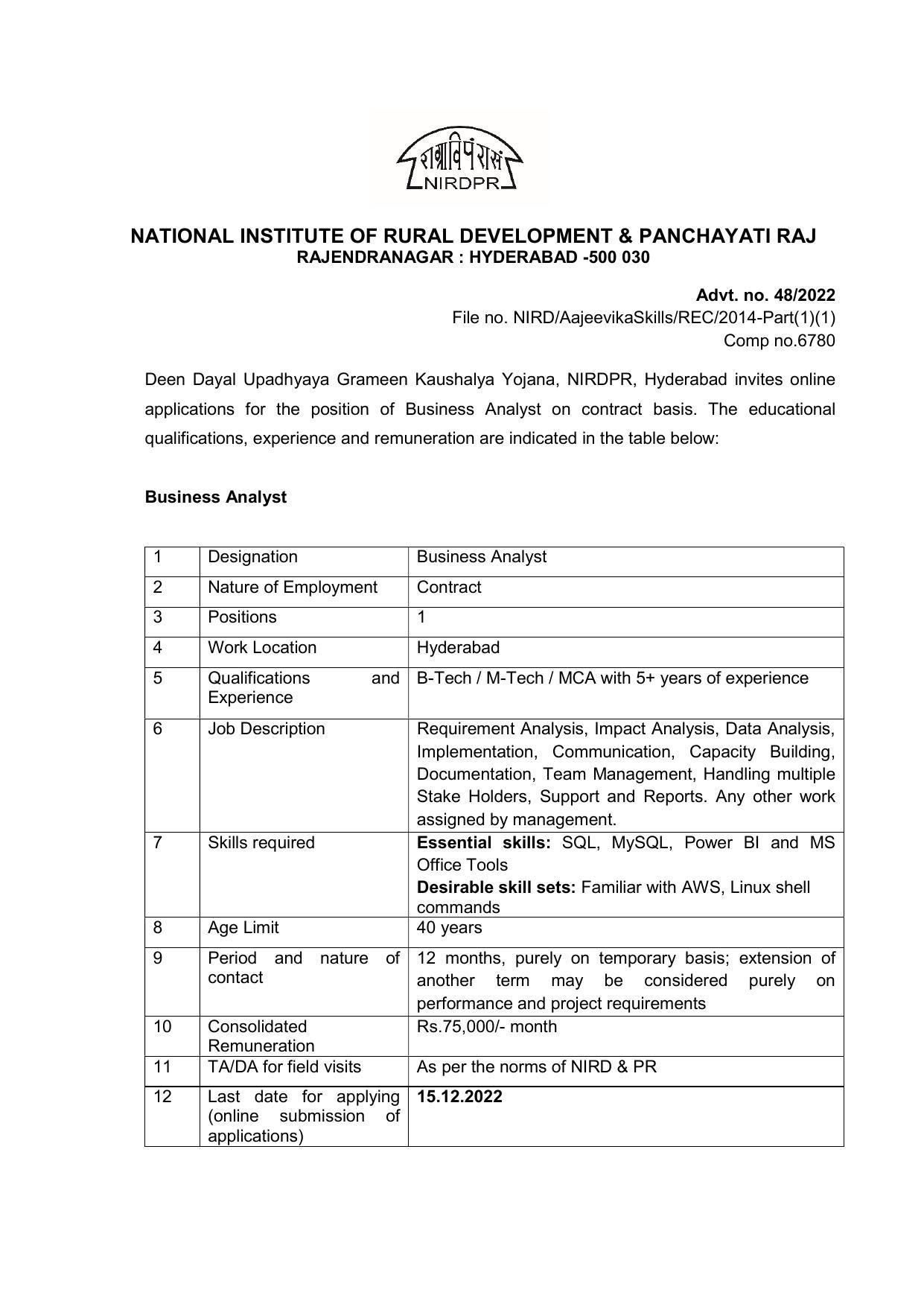 NIRDPR Invites Application for Business Analyst Recruitment 2022 - Page 3