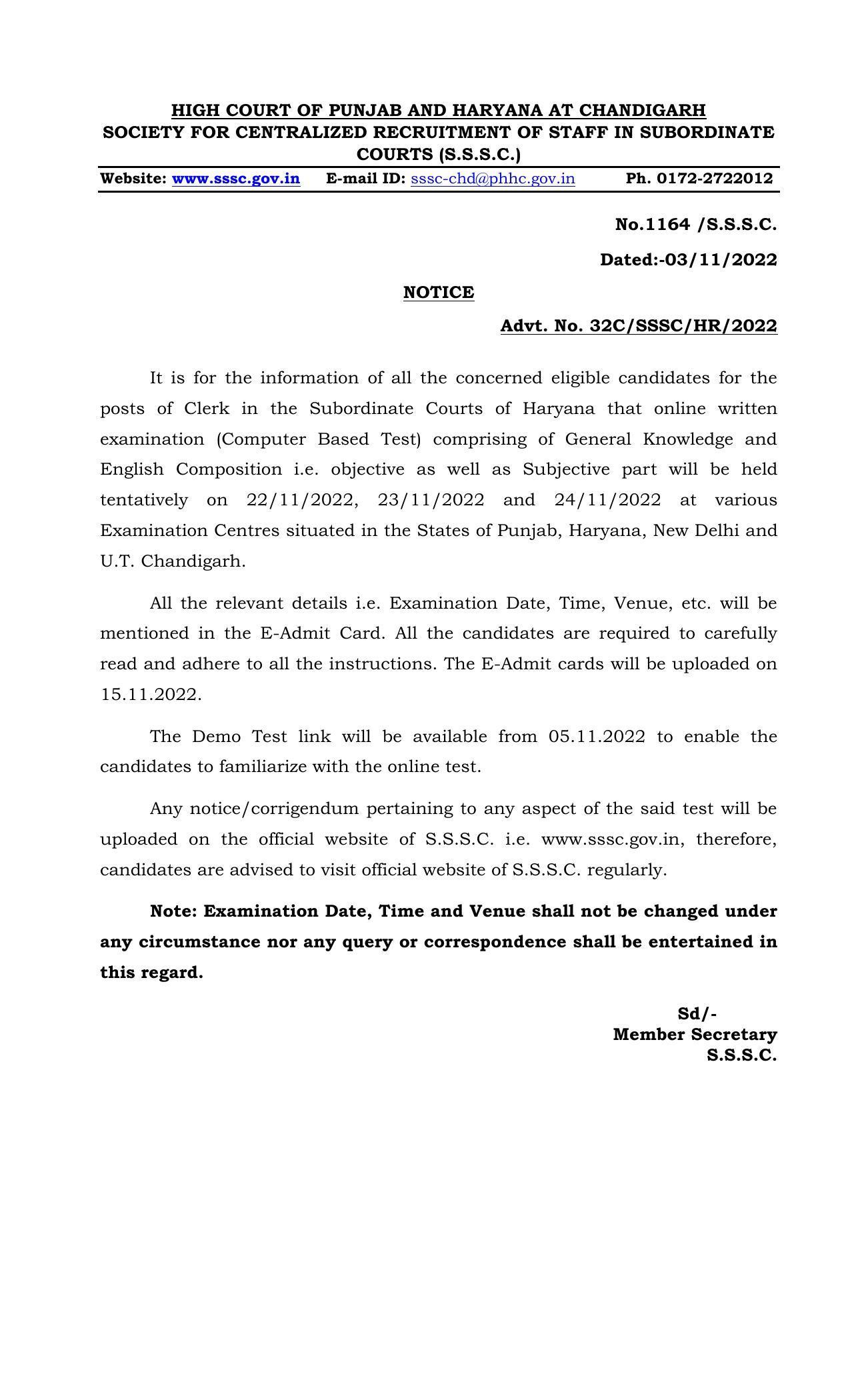Punjab & Haryana High Court Clerk Exam Date Announced - Page 1