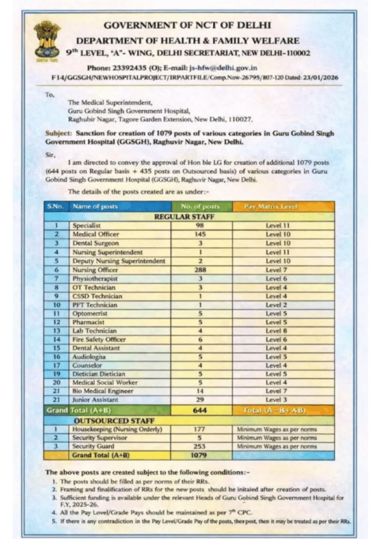 GGSGH Paramedical Recruitment 2026: Notification for 1079 Nursing Officer, Junior Assistant & Other Vacancies - Page 1