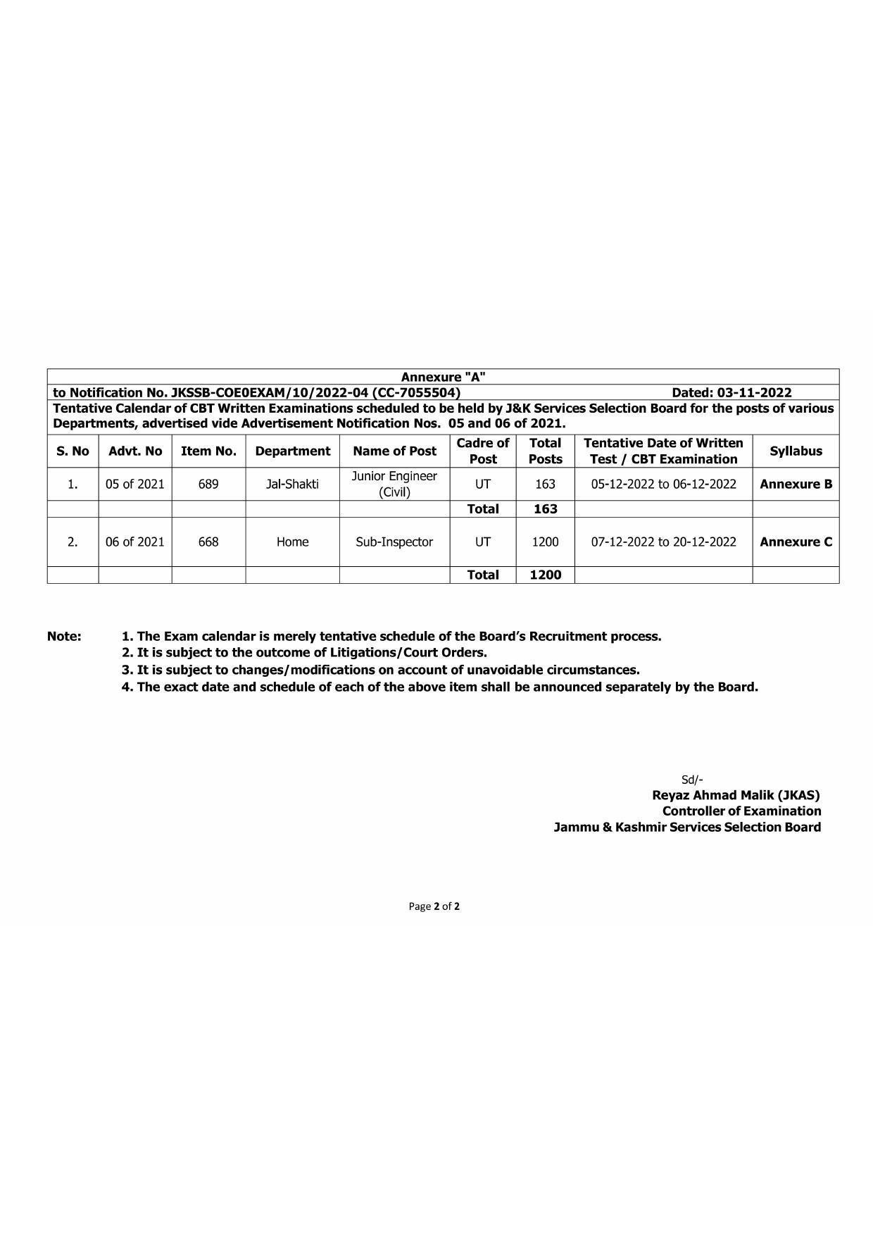 JKSSB Sub Inspector Exam Date 2022 - CBT Exam Date Announced - Page 1