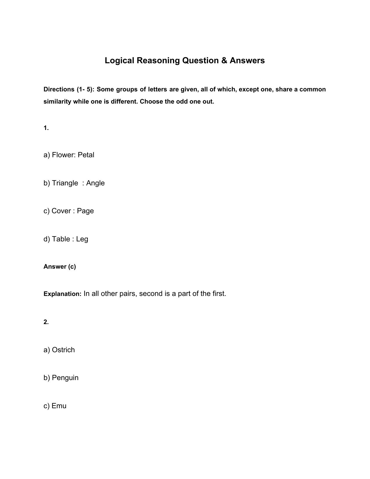 HPSSSB Logical Reasoning Question Papers - Page 1