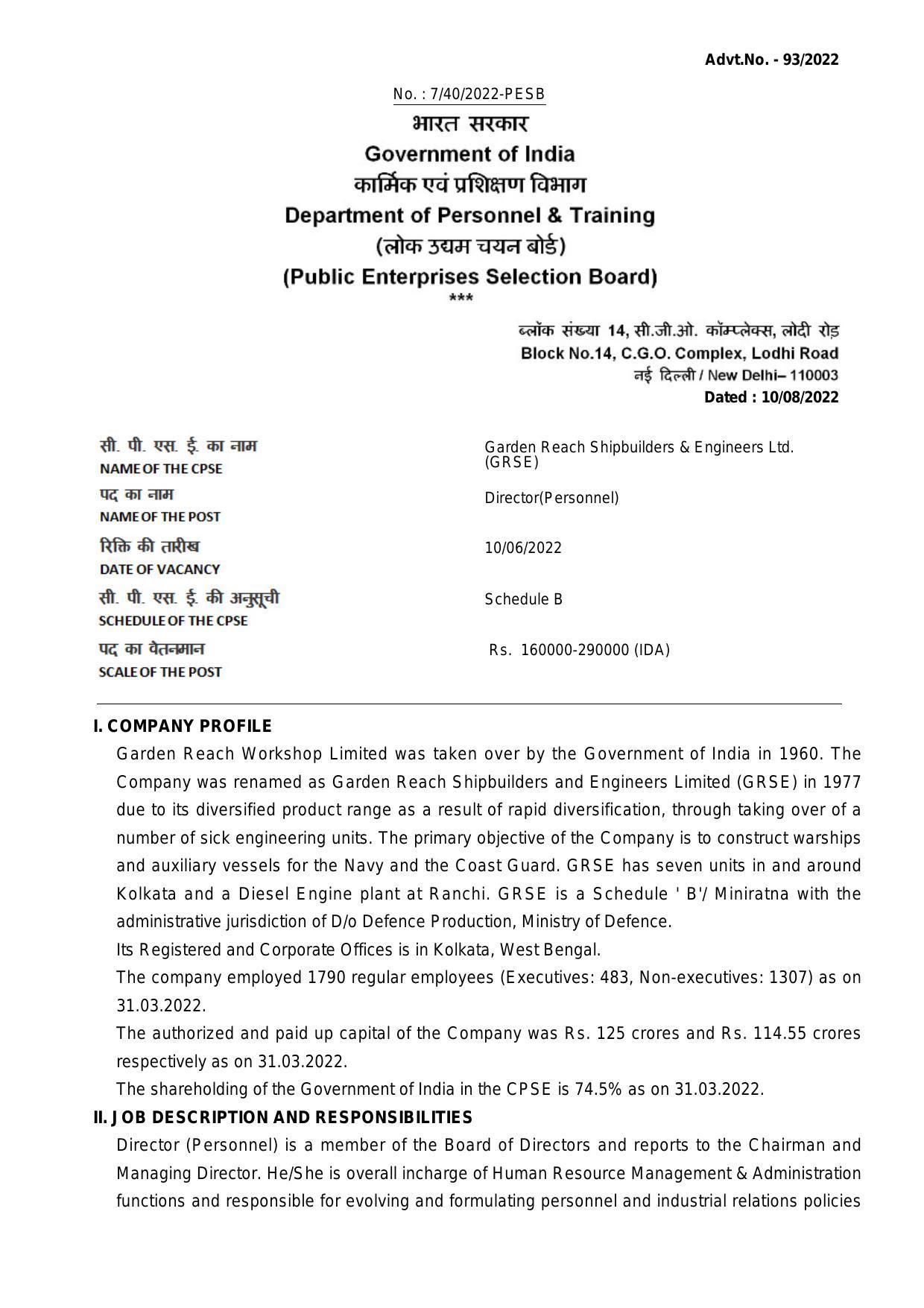 Garden Reach Shipbuilders & Engineers (GRSE) Invites Application for Director Recruitment 2022 - Page 3