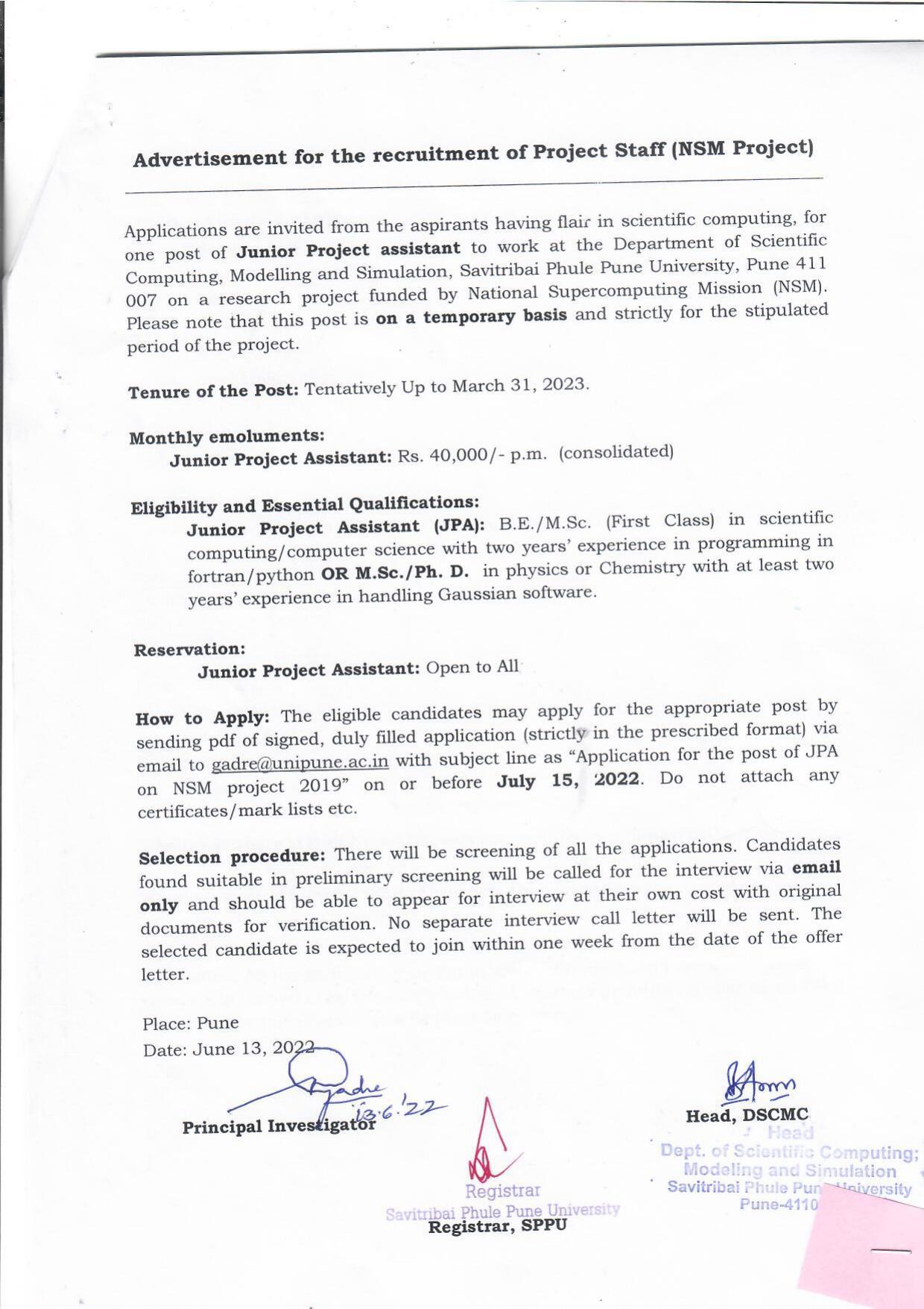 The University of Pune Invites Application for Junior Project Assistant Recruitment 2022 - Page 2