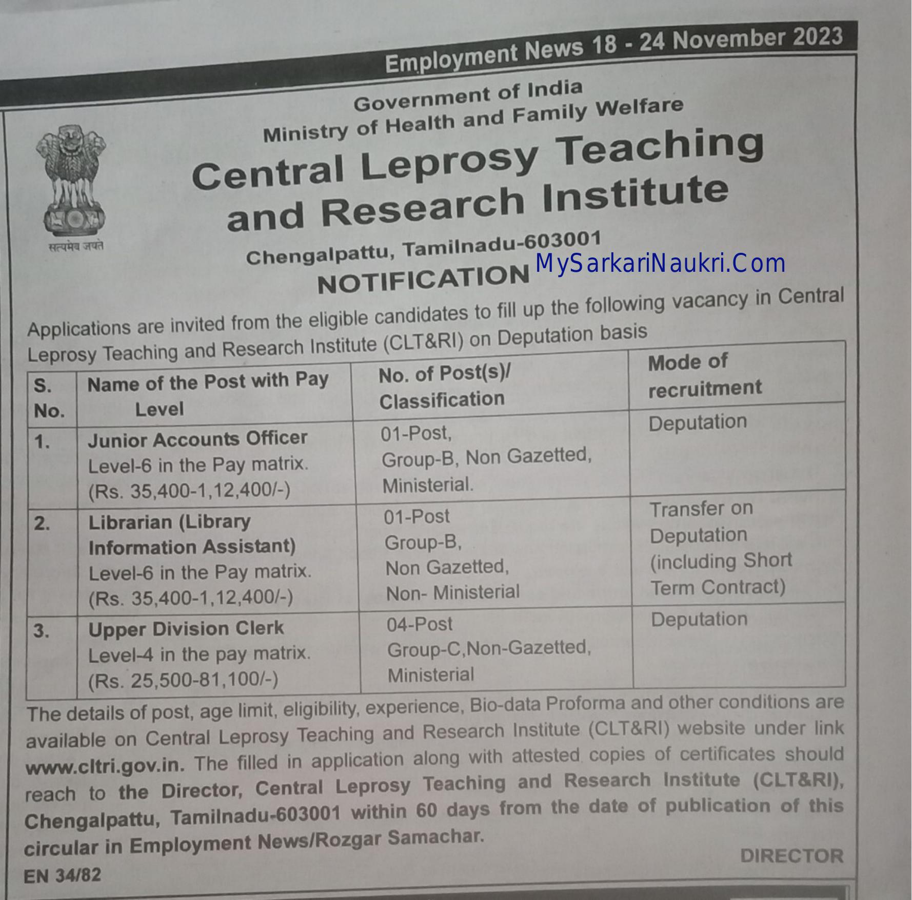 CLTRI Librarian and Various Posts Recruitment 2023 - Page 1
