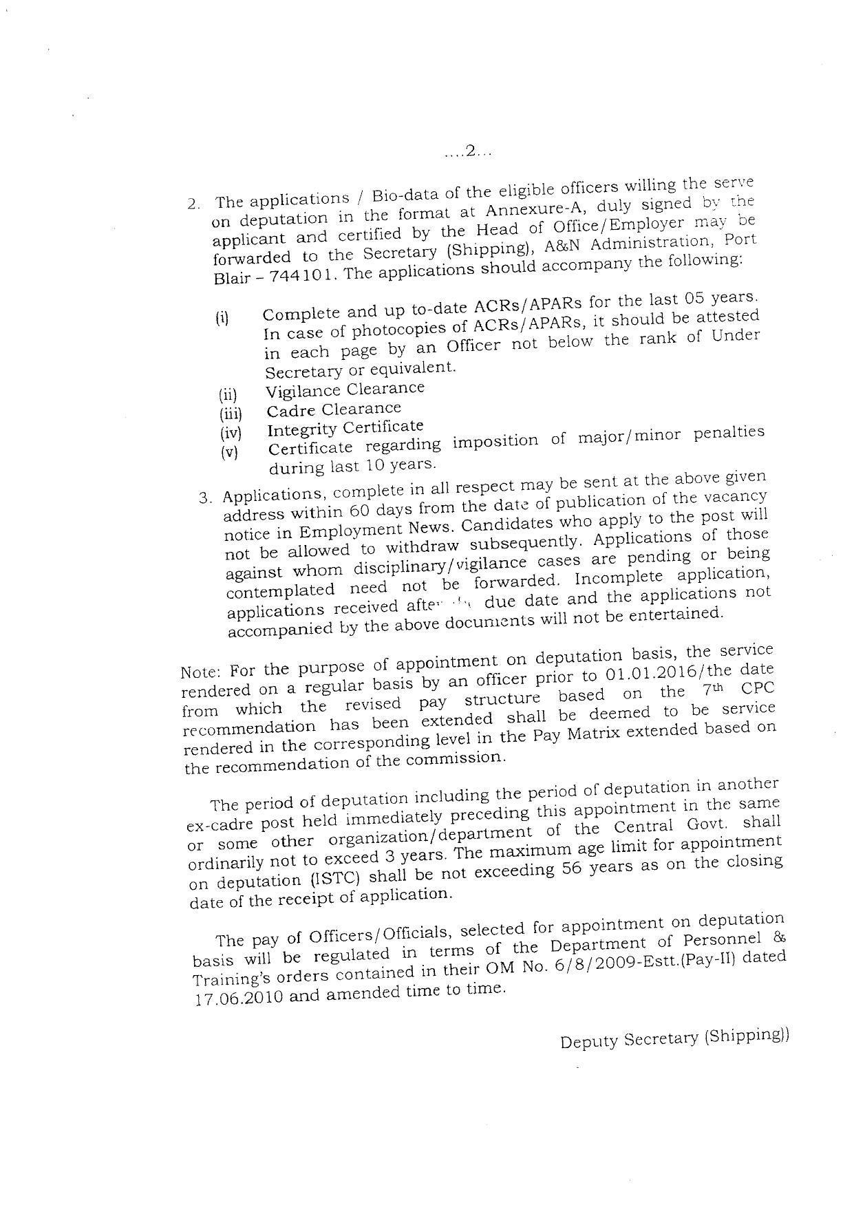 Andaman & Nicobar Administration Invites Application for Chief Port Administrator Recruitment 2022 - Page 1