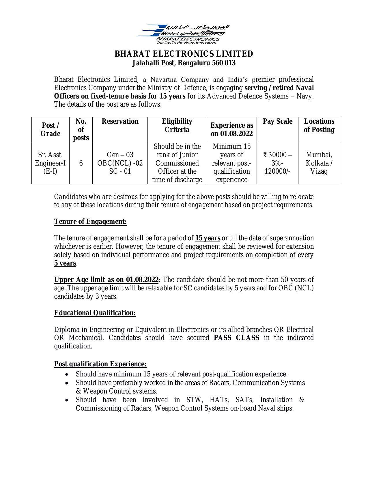 Bharat Electronics Limited (BEL) Invites Application for 6 Senior Assistant Engineer-I Recruitment 2022 - Page 3