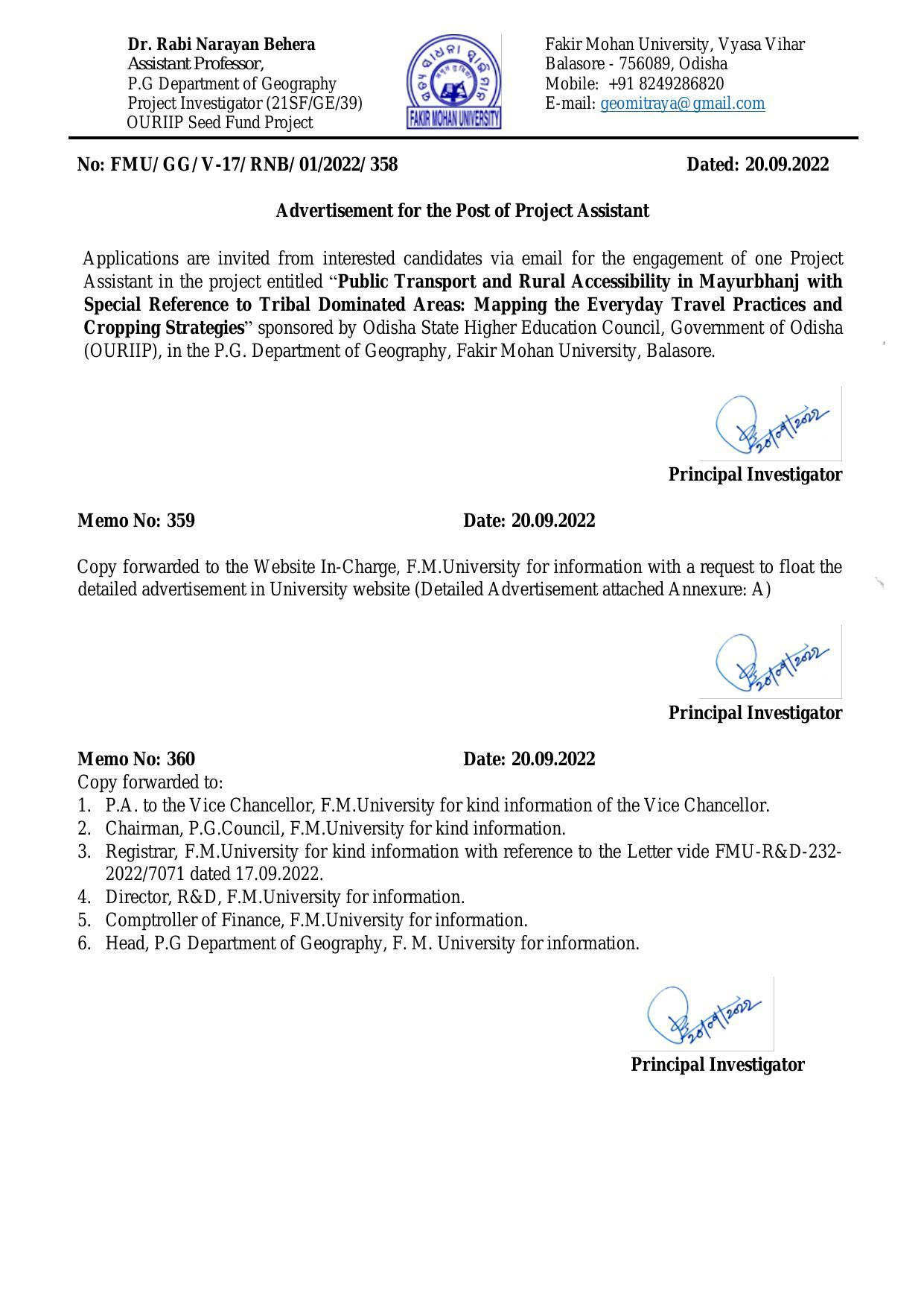 Fakir Mohan University Invites Application for Project Assistant (PA) Recruitment 2022 - Page 3