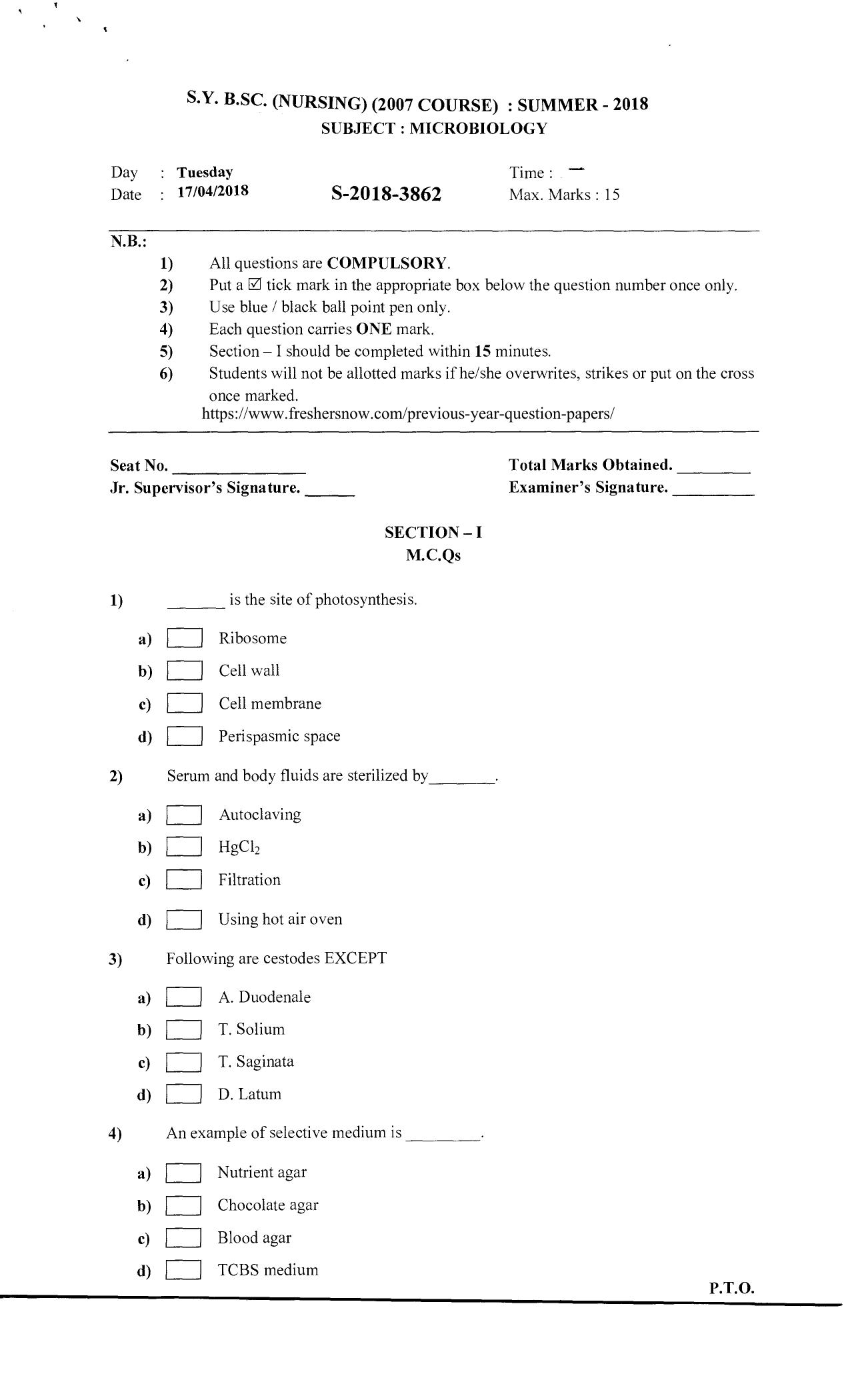 VCRC Microbiology Previous Year Question Papers - Page 1