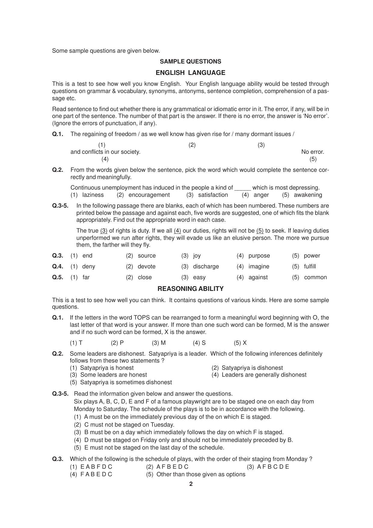 SEBI Officer Sample Question Paper Part 1 - Page 2