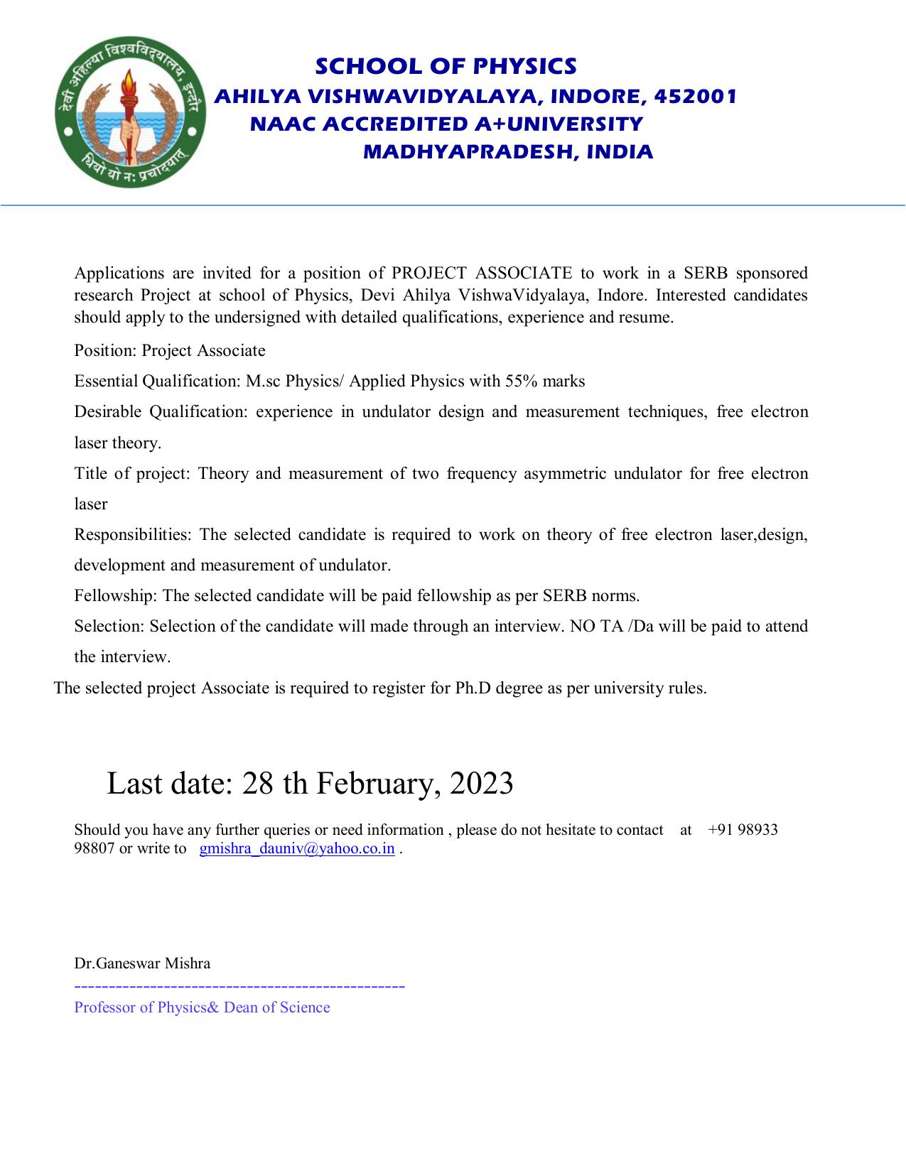 Devi Ahilya Vishwavidyalaya Invites Application for Project Associate Recruitment 2023 - Page 2