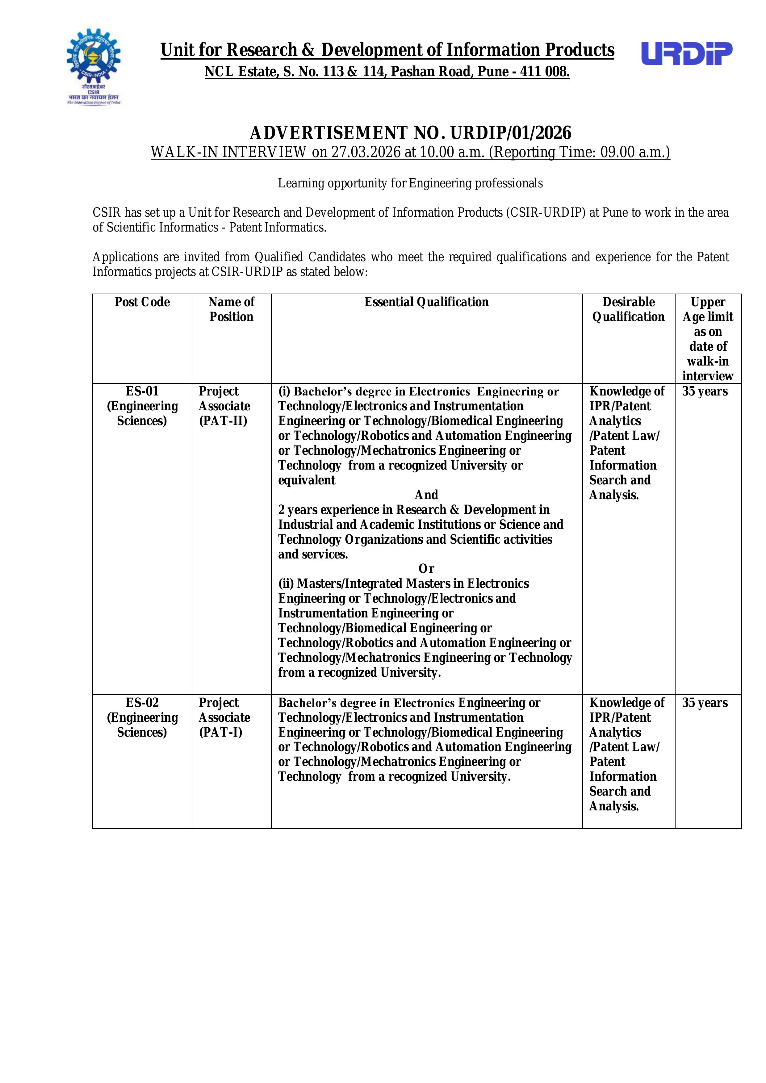 CSIR-URDIP Learning opportunity for Engineering professionals  - Page 1