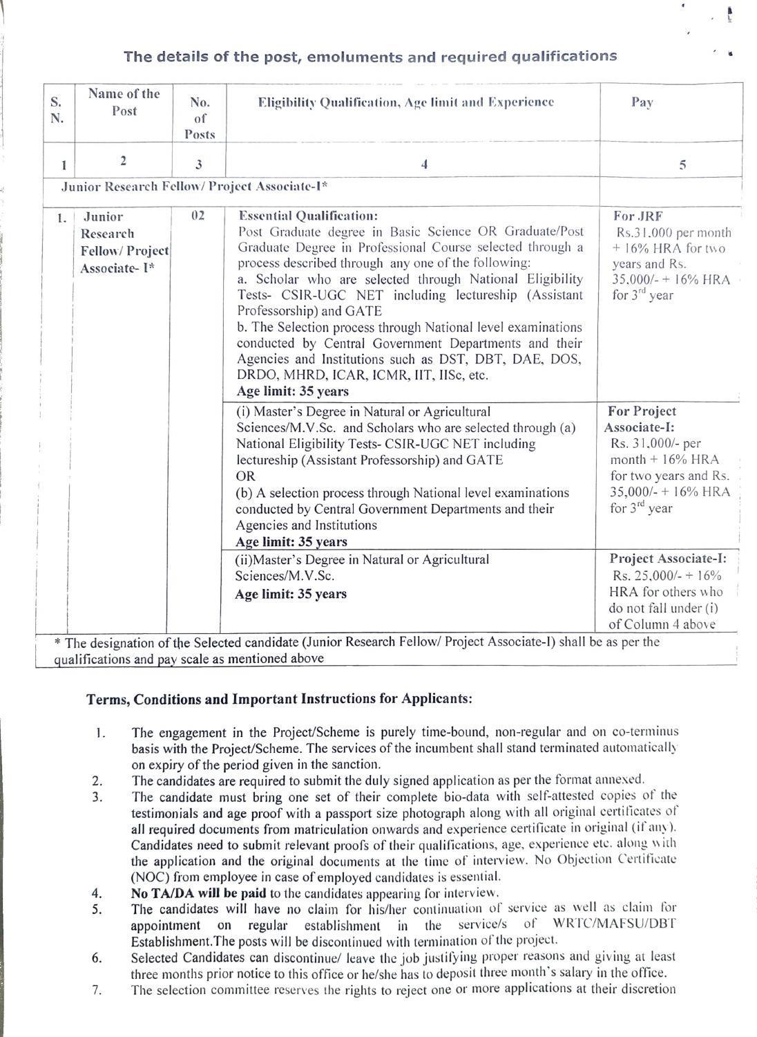 MAFSU Invites Application for Junior Research Fellow / Project Associate-I Recruitment 2022 - Page 1