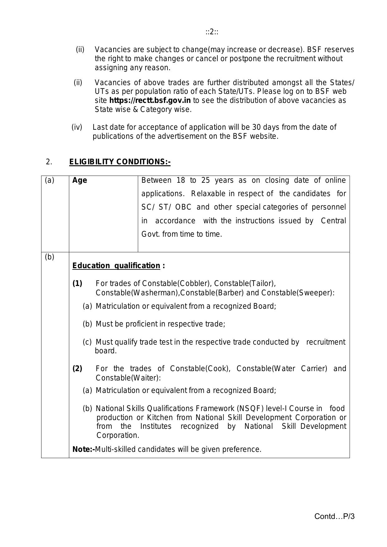 BSF 1284 Constable (Tradesman) Recruitment 2023 - Page 1