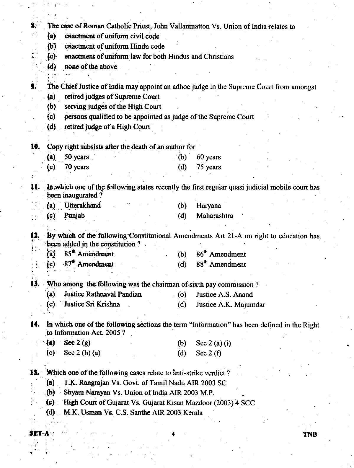 Uttarakhand Judicial Service Civil Judge (Junior Division) Exam-2008 -  Pre Examination - Page 4