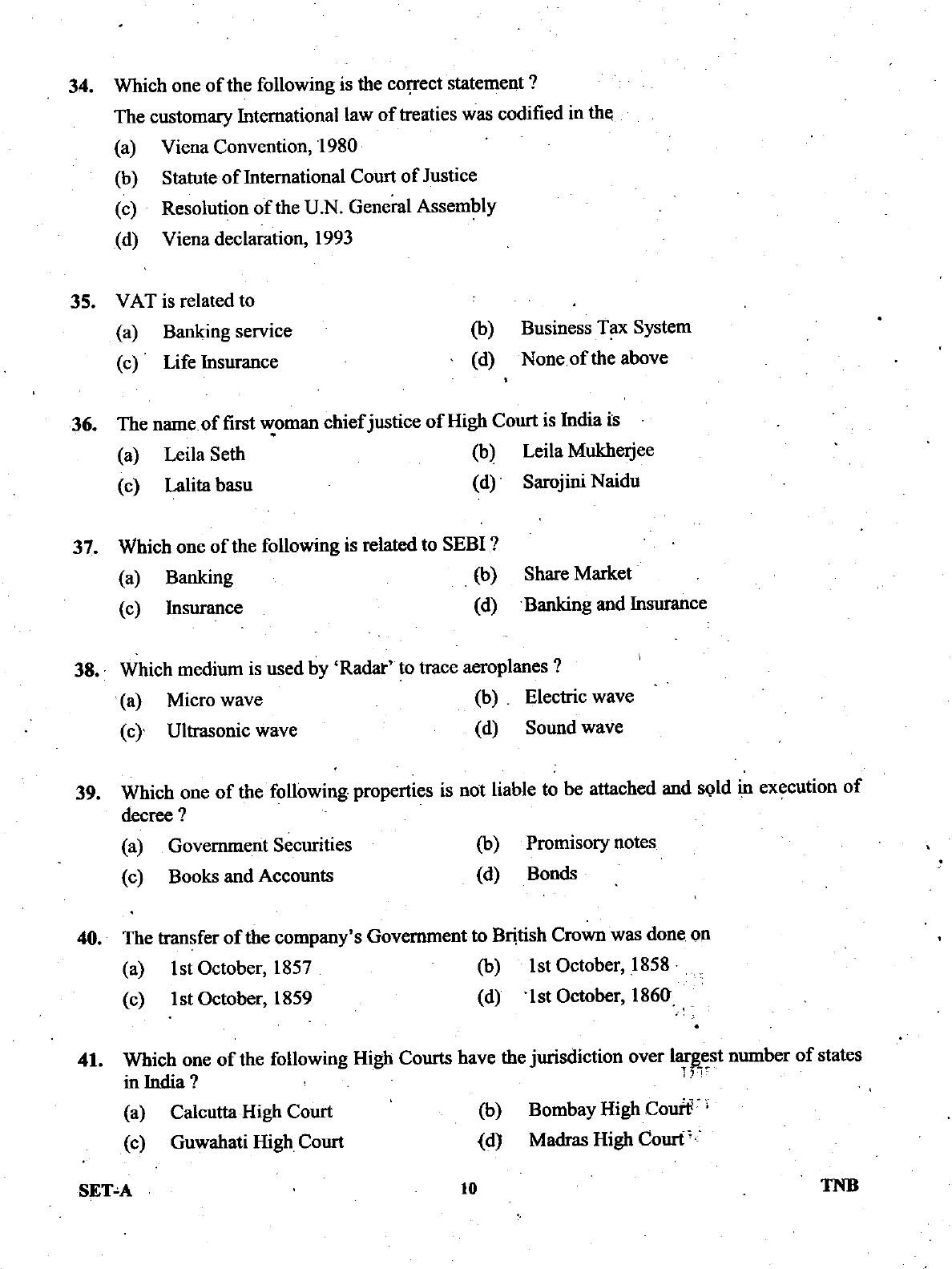 Uttarakhand Judicial Service Civil Judge (Junior Division) Exam-2008 -  Pre Examination - Page 10