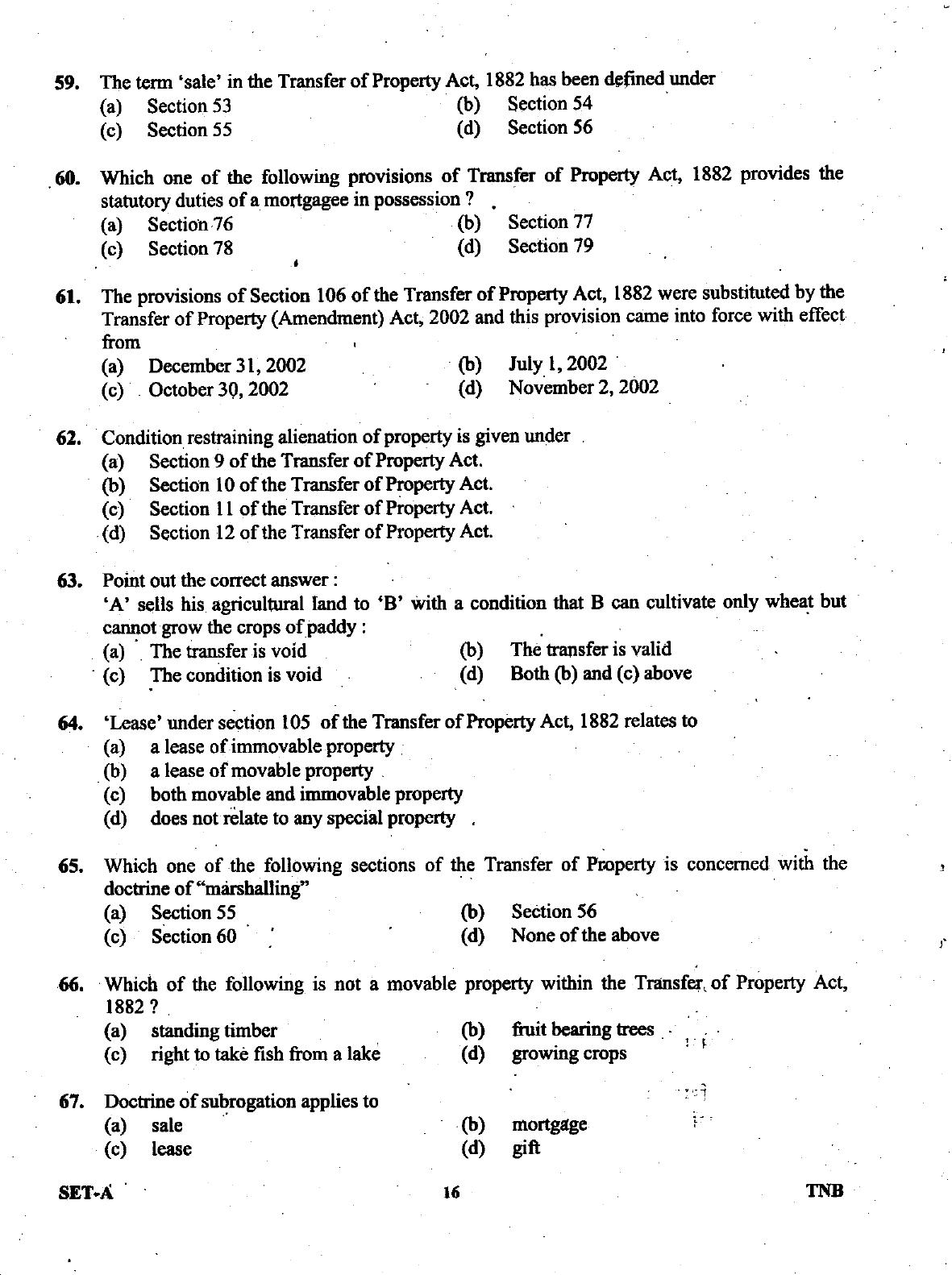 Uttarakhand Judicial Service Civil Judge (Junior Division) Exam-2008 -  Pre Examination - Page 16