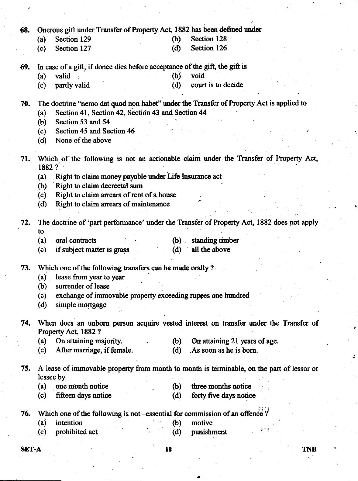 Uttarakhand Judicial Service Civil Judge (Junior Division) Exam-2008 -  Pre Examination - Page 18