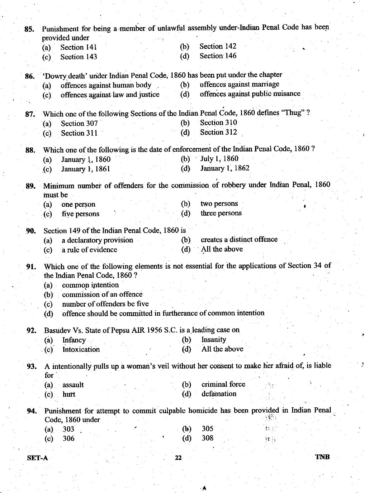 Uttarakhand Judicial Service Civil Judge (Junior Division) Exam-2008 -  Pre Examination - Page 22