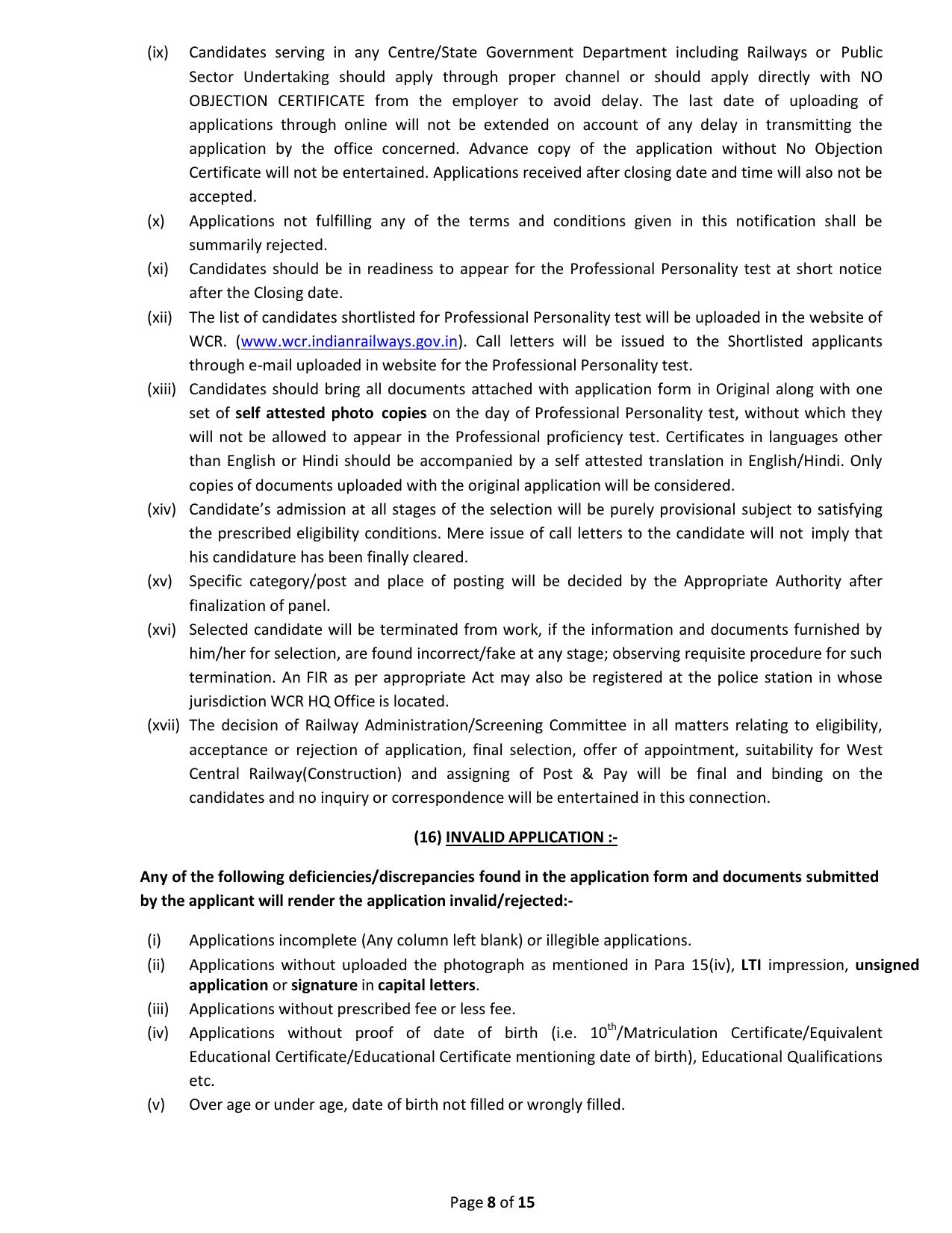West Central Railway (WCR) Technical Supervisor Recruitment 2023 - Page 16