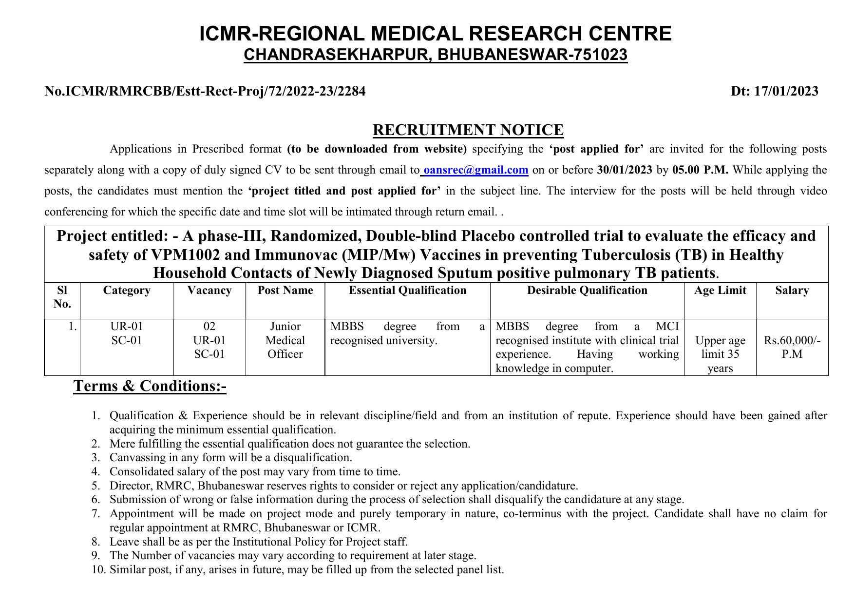 Regional Medical Research Centre Bhubaneswar (RMRC Bhubaneswar) Invites Application for Junior Medical Officer Recruitment 2023 - Page 3