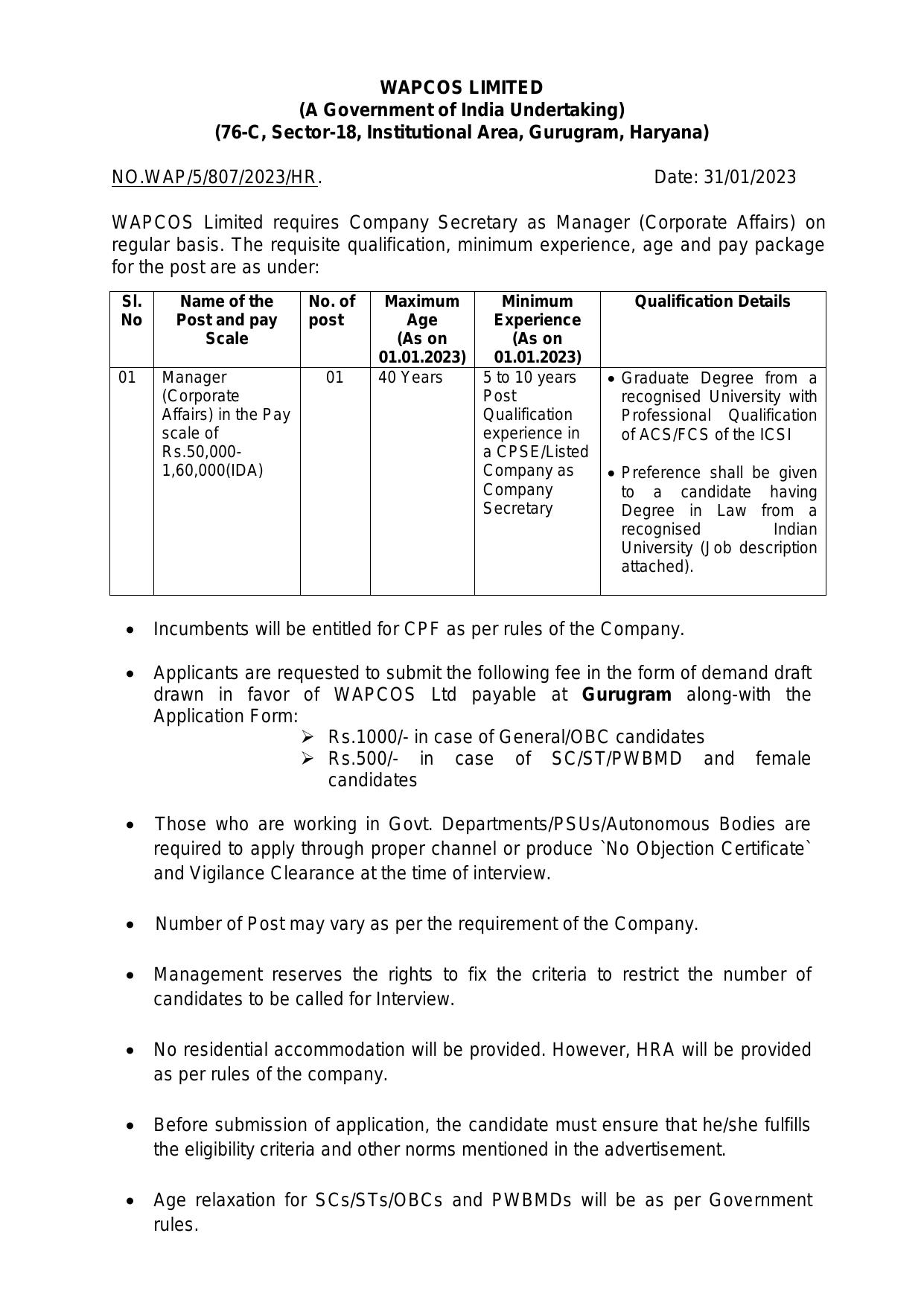 WAPCOS Limited Invites Application for Manager Recruitment 2023 - Page 2