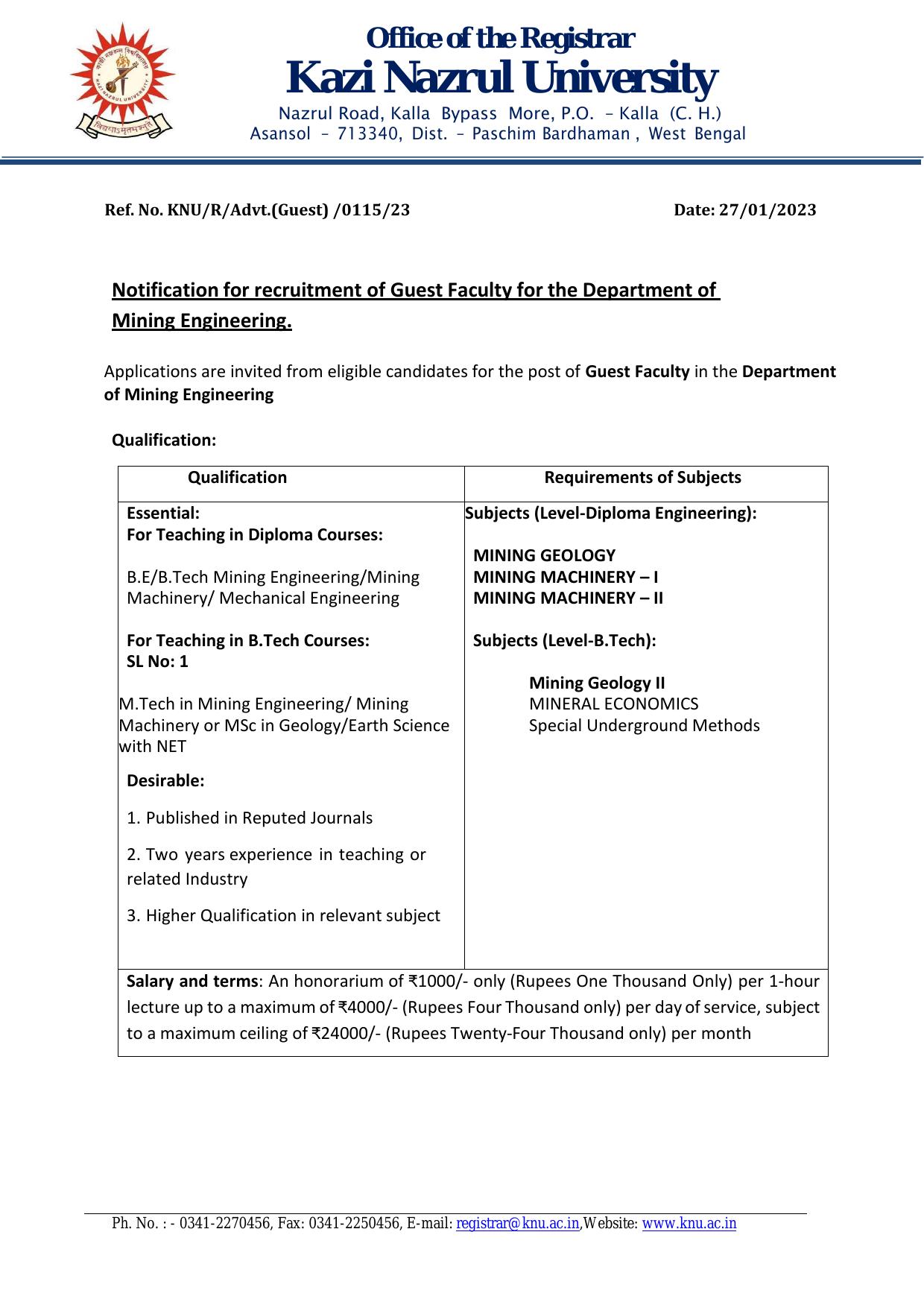 Kazi Nazrul University Invites Application for Guest Faculty Recruitment 2023 - Page 2