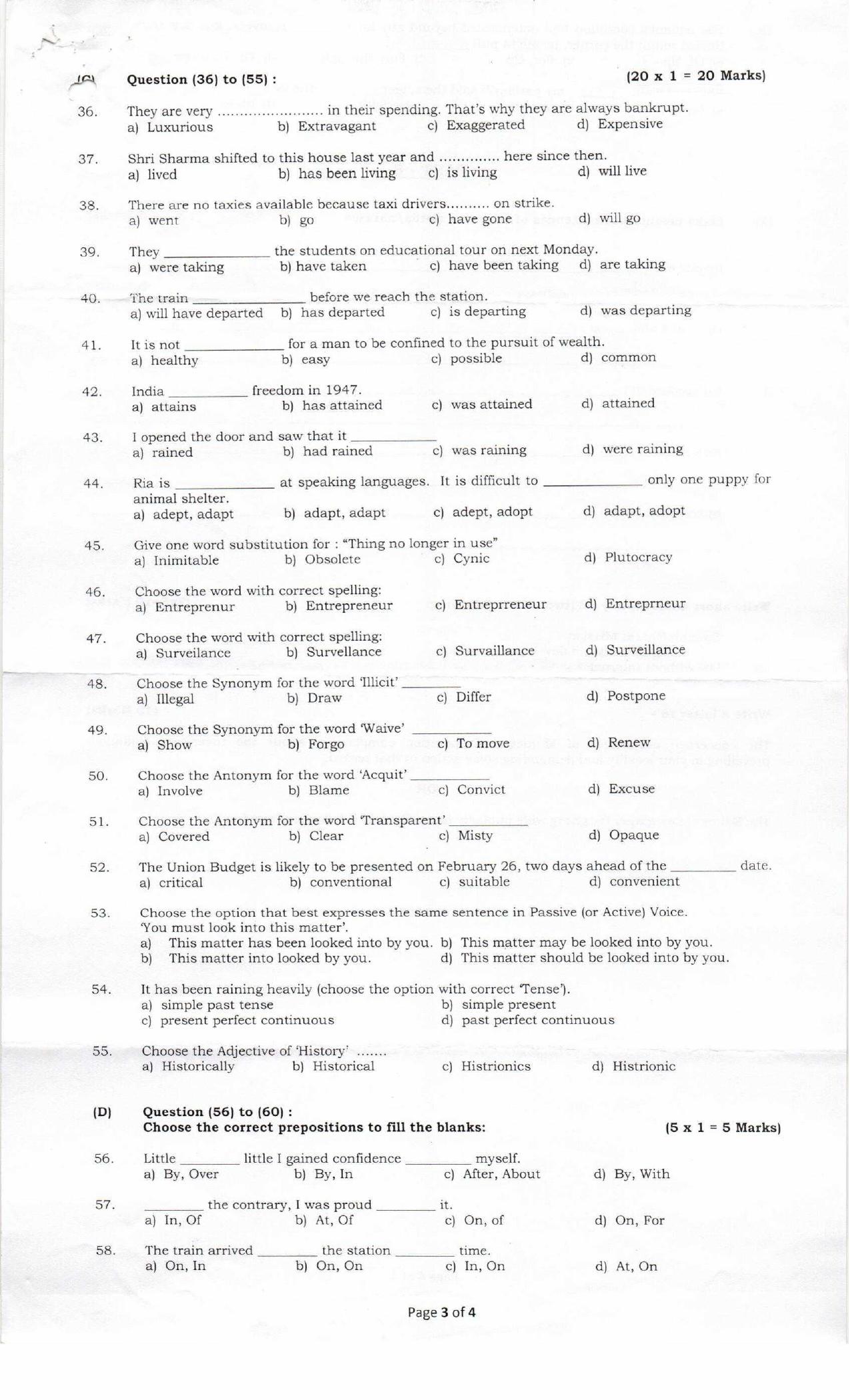 Question Paper of Office Assistant Gr. III (Advertisement No. 4/2018) - Page 3