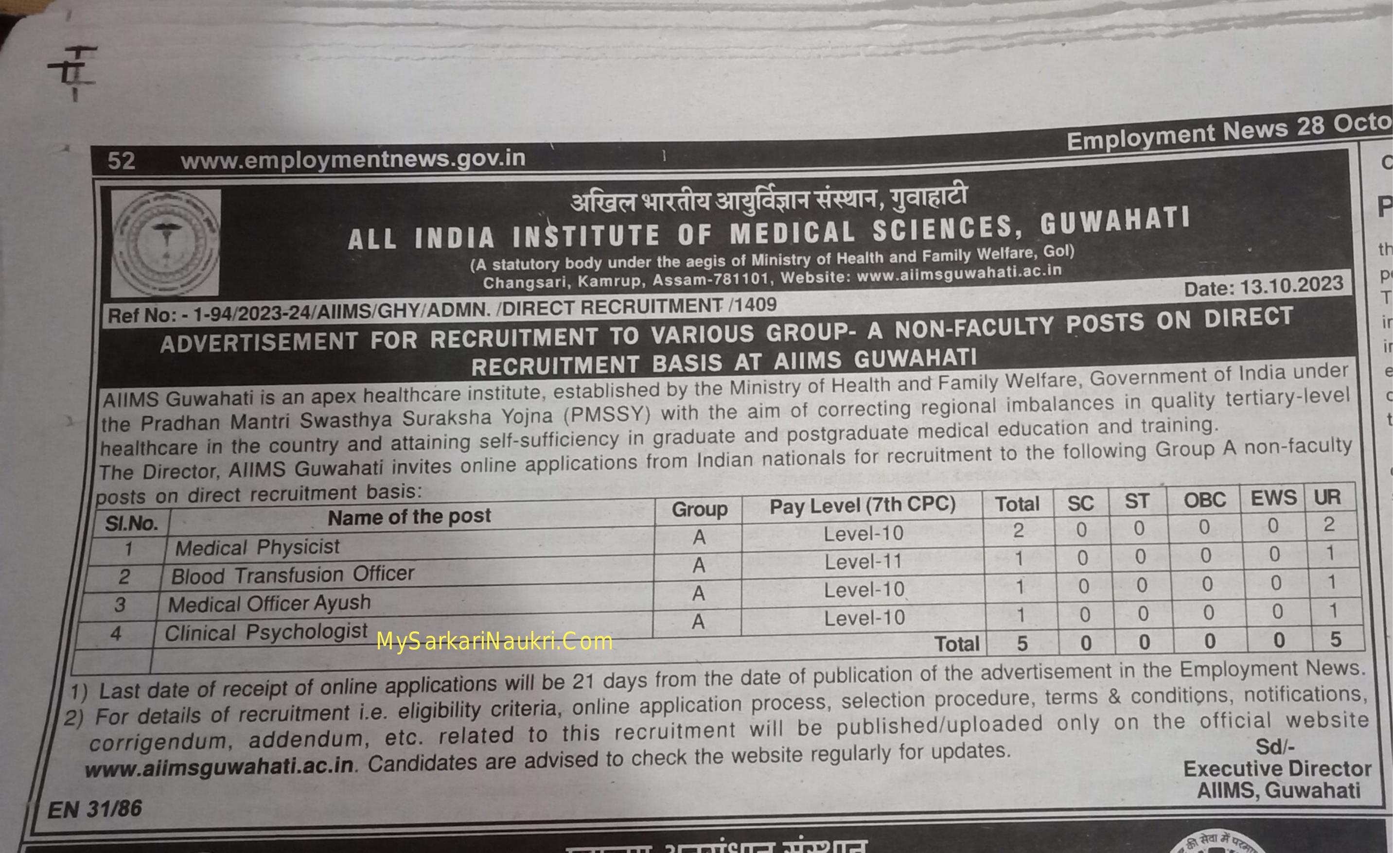 AIIMS Guwahati Group-A Non-Faculty Posts Recruitment 2023 - Page 1