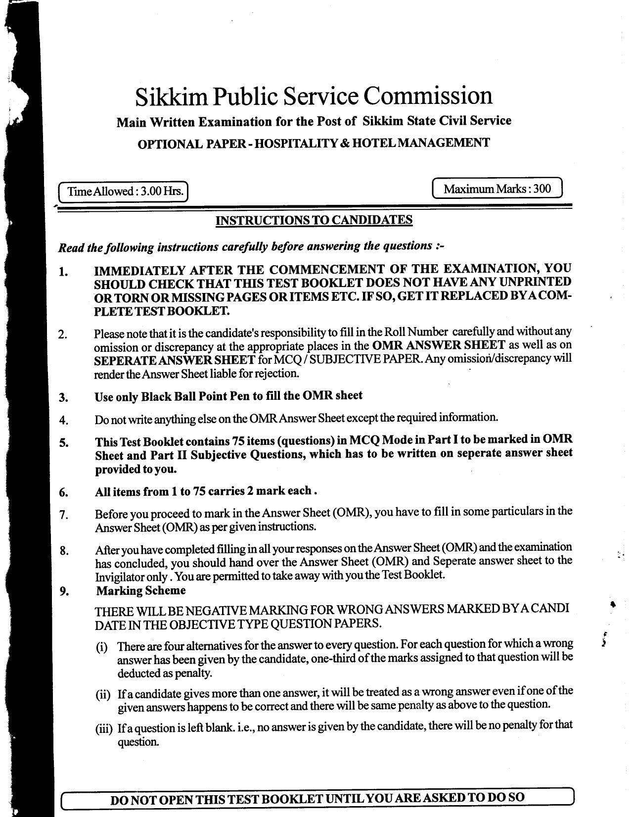 Hospitality Question Papers PDF Download – SPSC MPHW - Page 1
