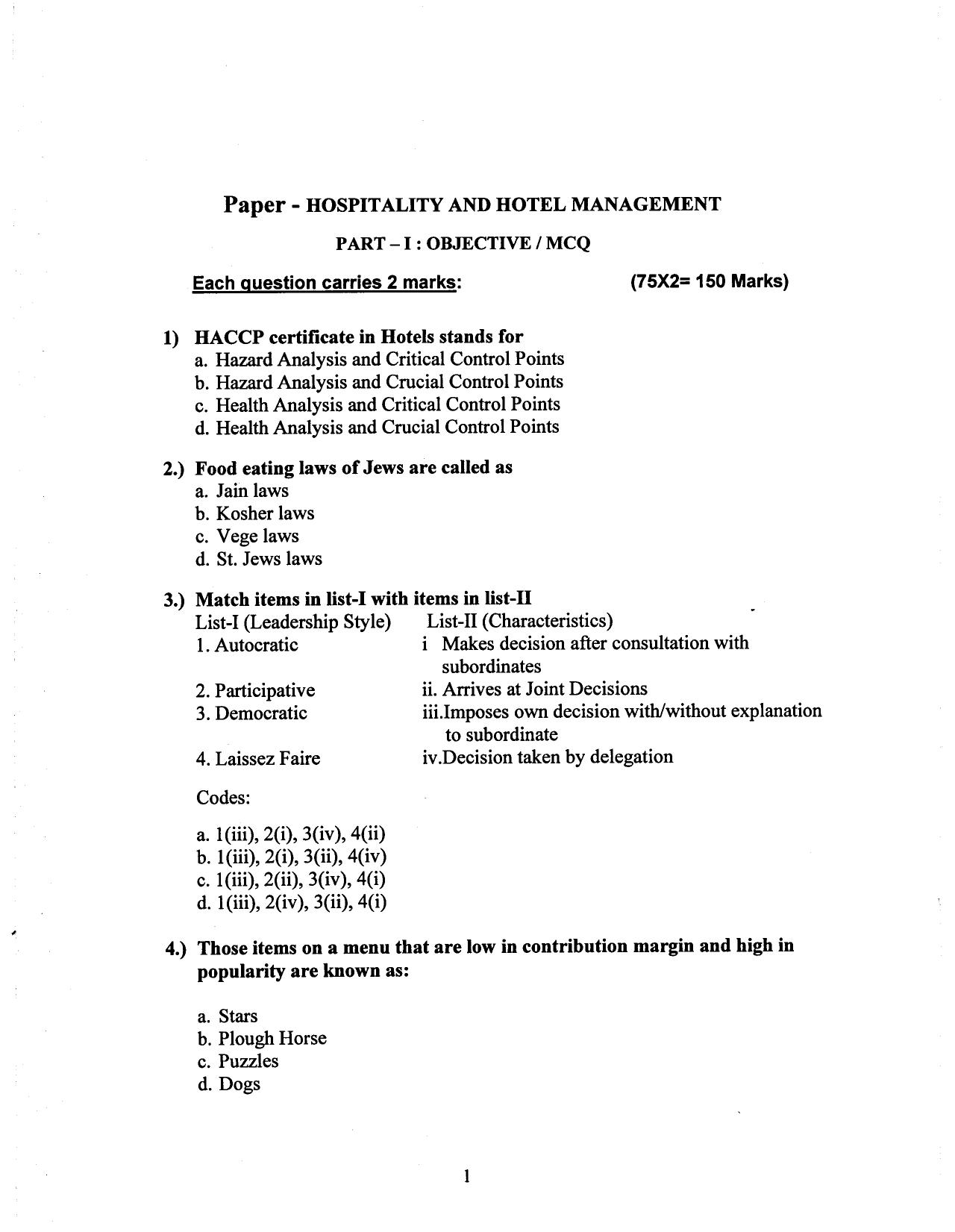 Hospitality Question Papers PDF Download – SPSC MPHW - Page 2