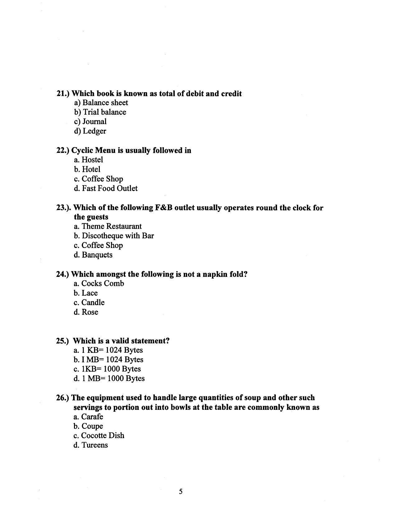 Hospitality Question Papers PDF Download – SPSC MPHW - Page 6