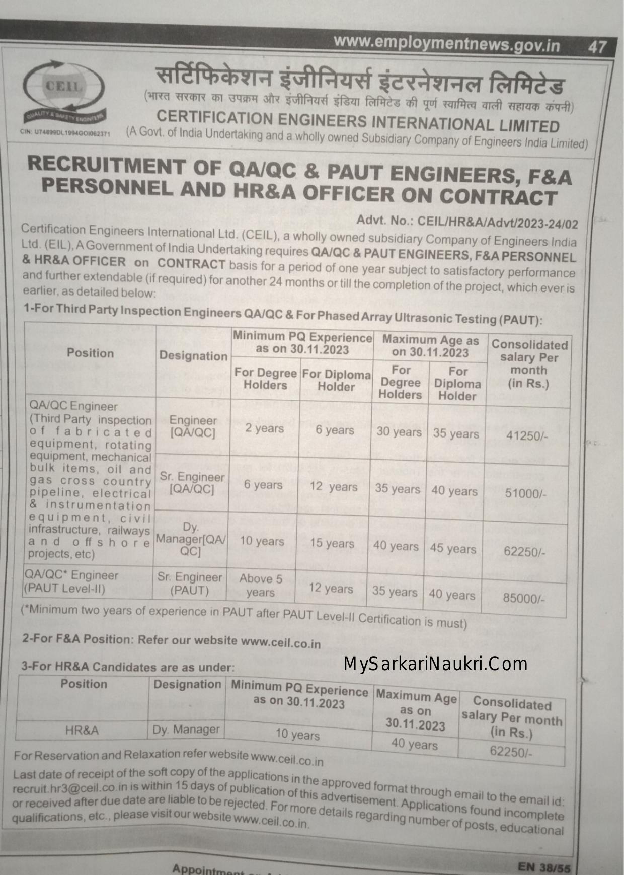 CEIL Engineer and Various Posts Recruitment 2023 - Page 1