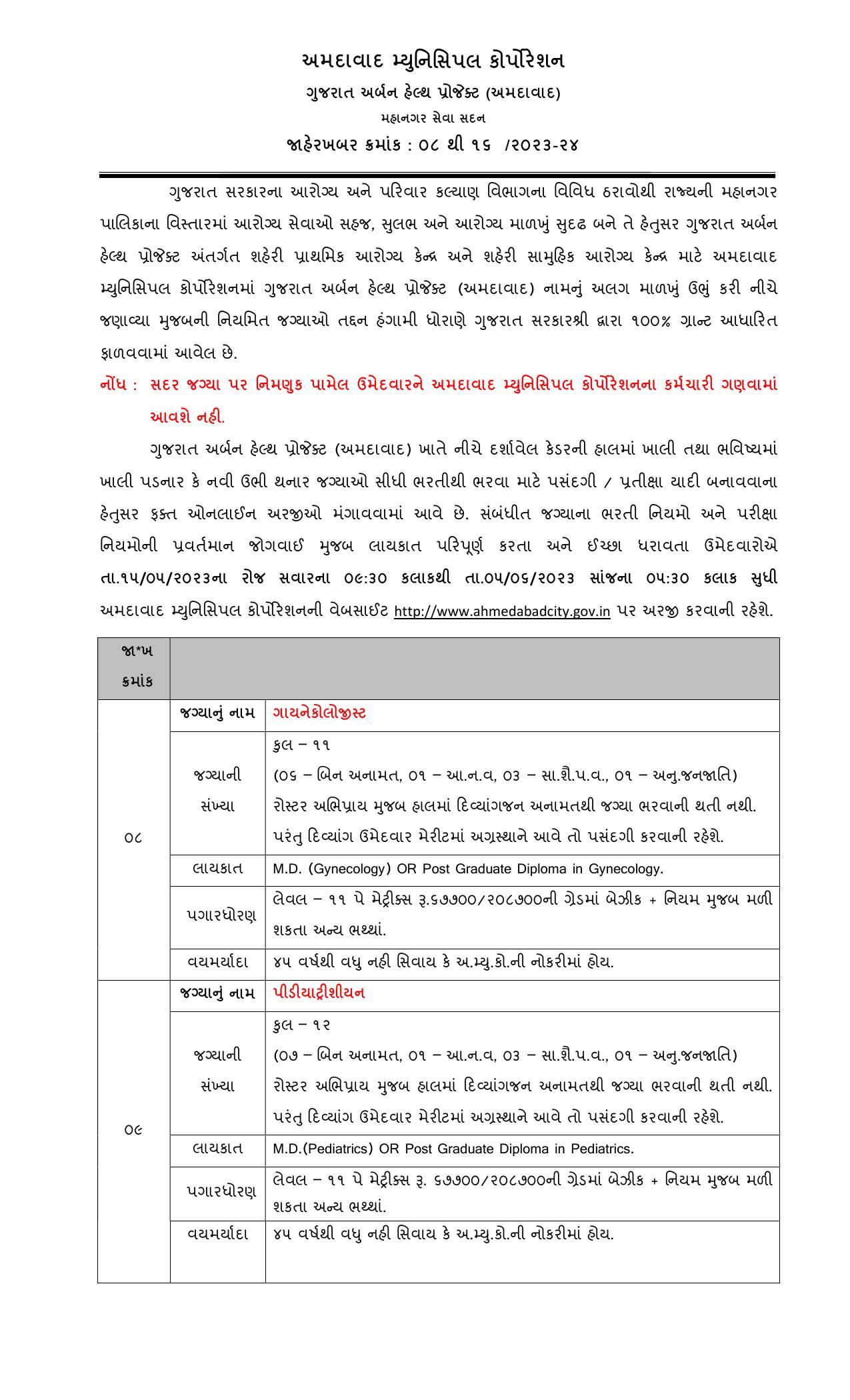 Ahmedabad Municipal Corporation (AMC) MPHW, Lab Technician and Various Posts Recruitment 2023 - Page 1