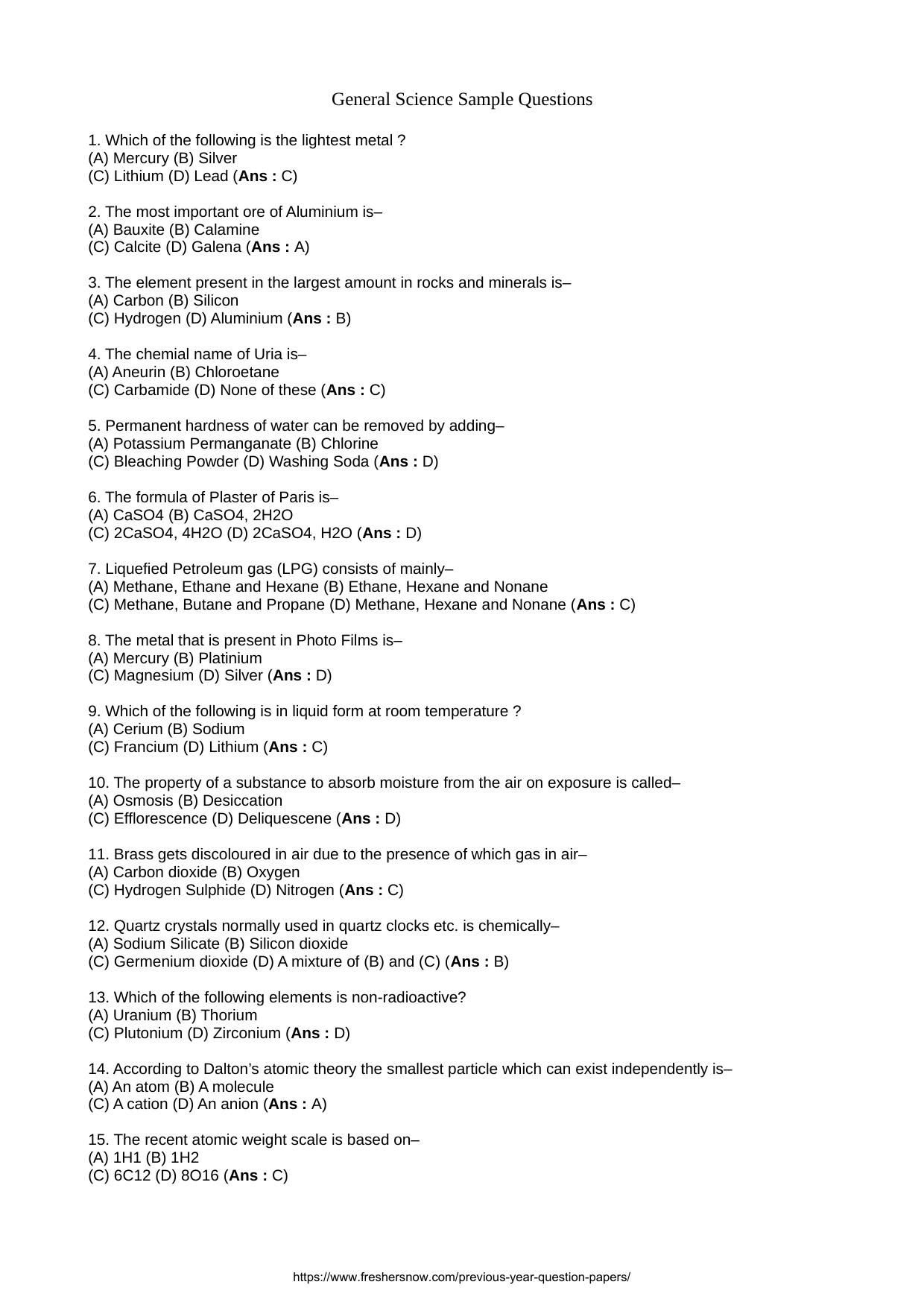 General Science Model Papers For Bihar Vidhan Parishad Exam - Page 1