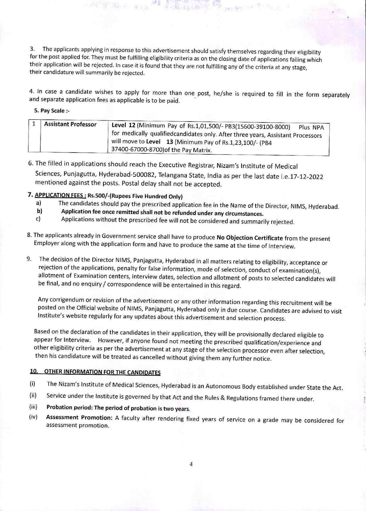 Nizams Institute of Medical Sciences (NIMS) Invites Application for 46 Assistant Professor Recruitment 2022 - Page 17