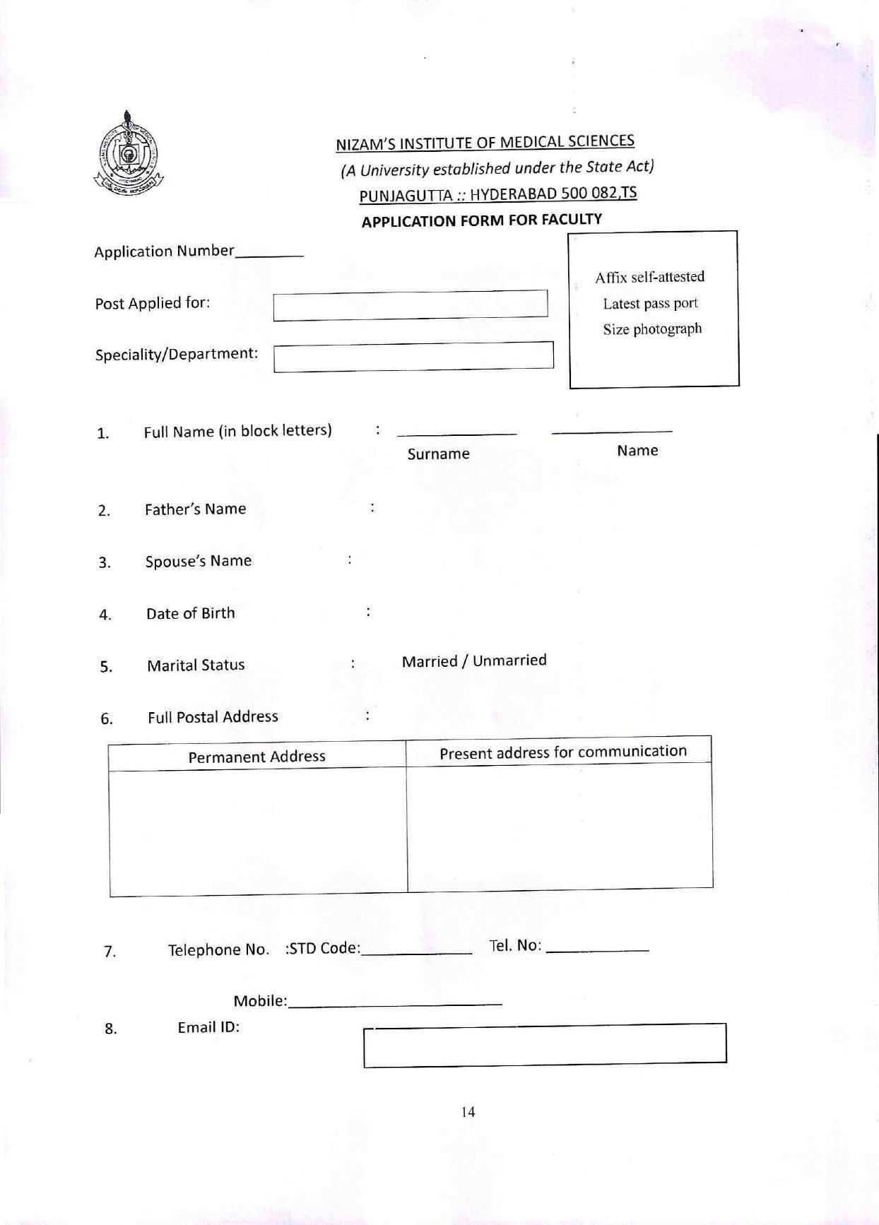 Nizams Institute of Medical Sciences (NIMS) Invites Application for 46 Assistant Professor Recruitment 2022 - Page 14