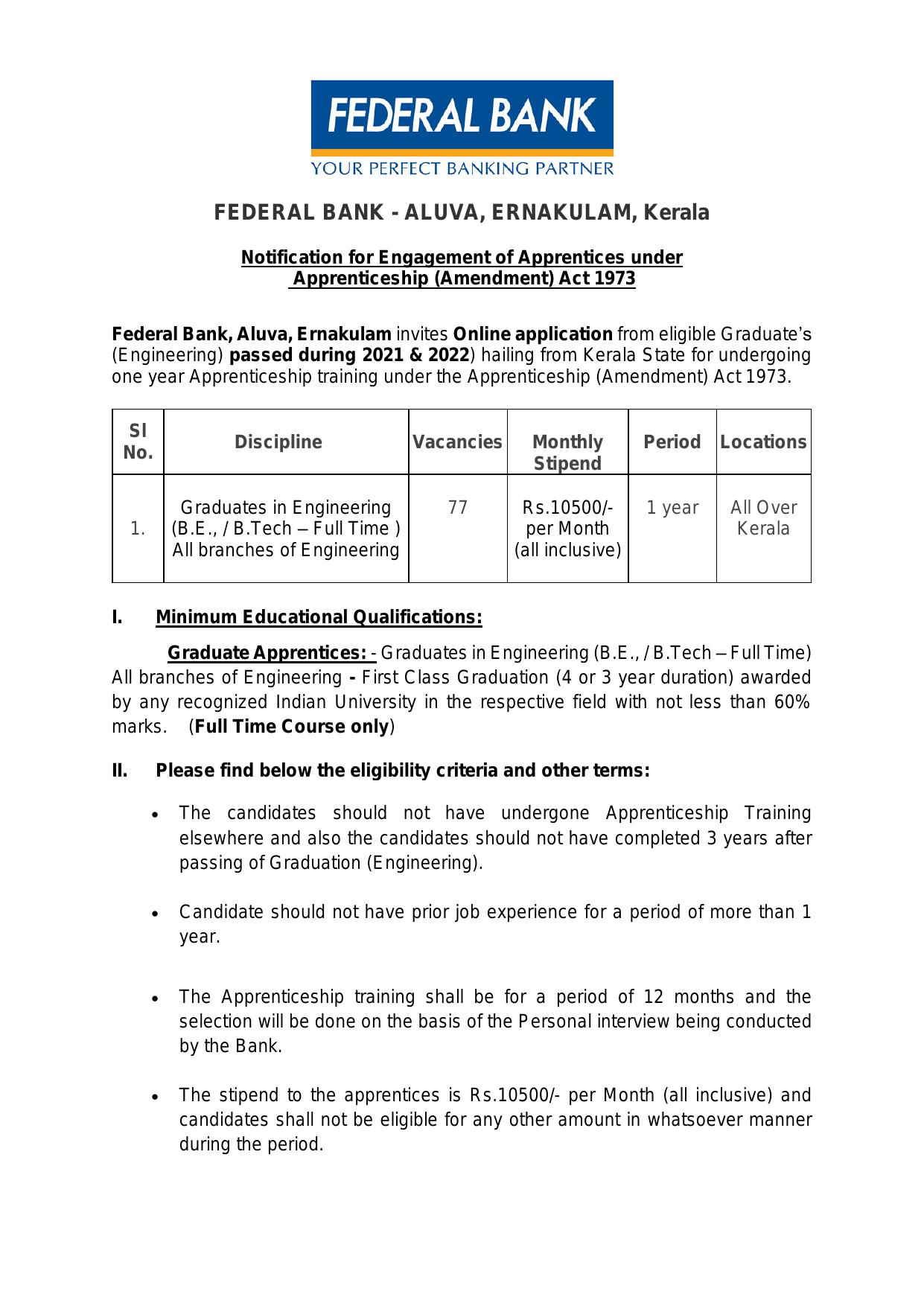 Federal Bank Invites Application for 77 Apprentice Recruitment 2023 - Page 3