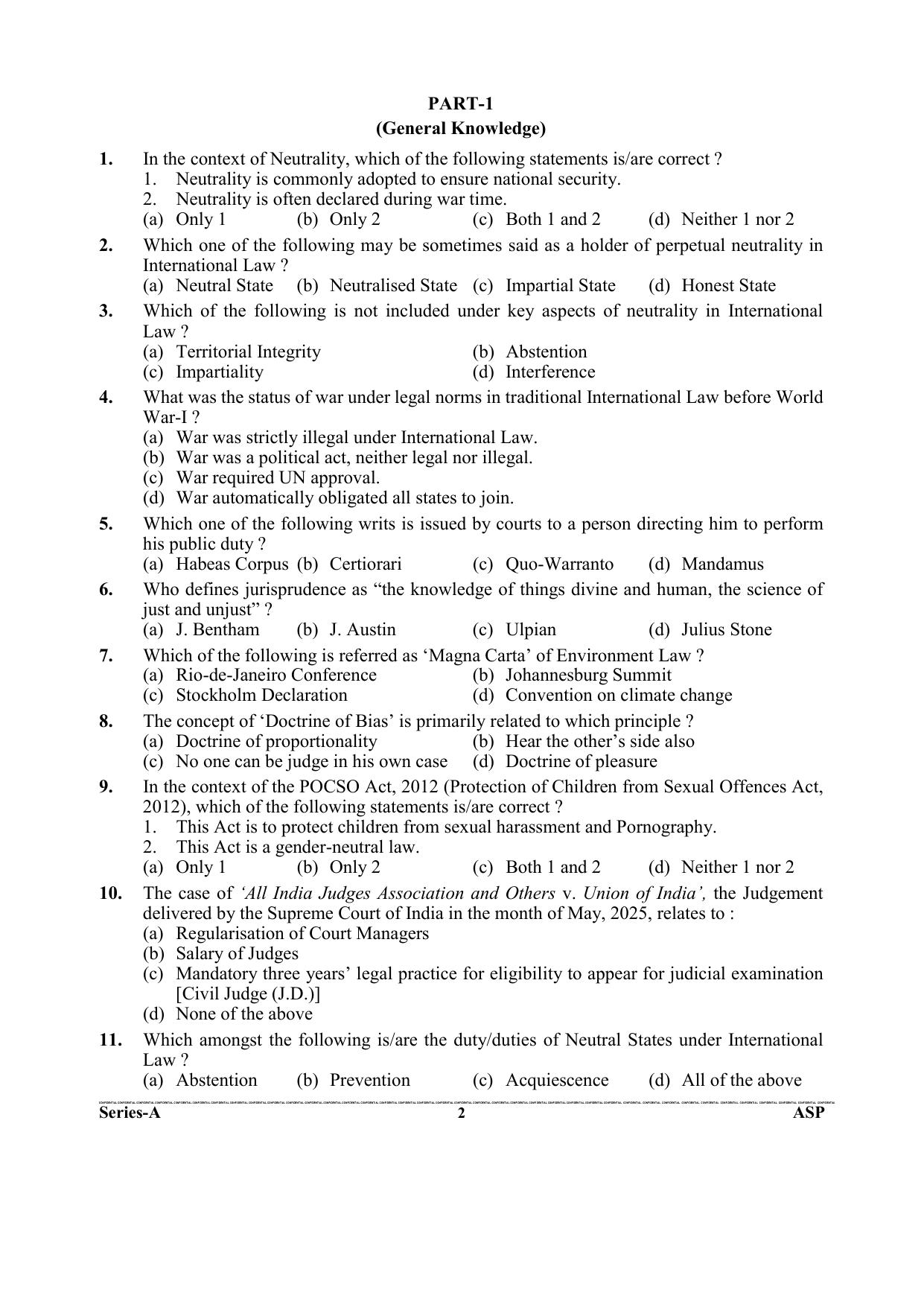 Uttarakhand Judicial Service Civil Judge (Junior Division) Exam-2023 Pre Examination  - Page 2